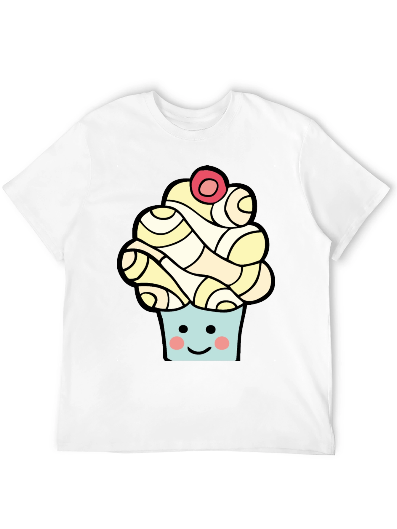 Camiseta Negra con Diseño de Cupcake Sonriente