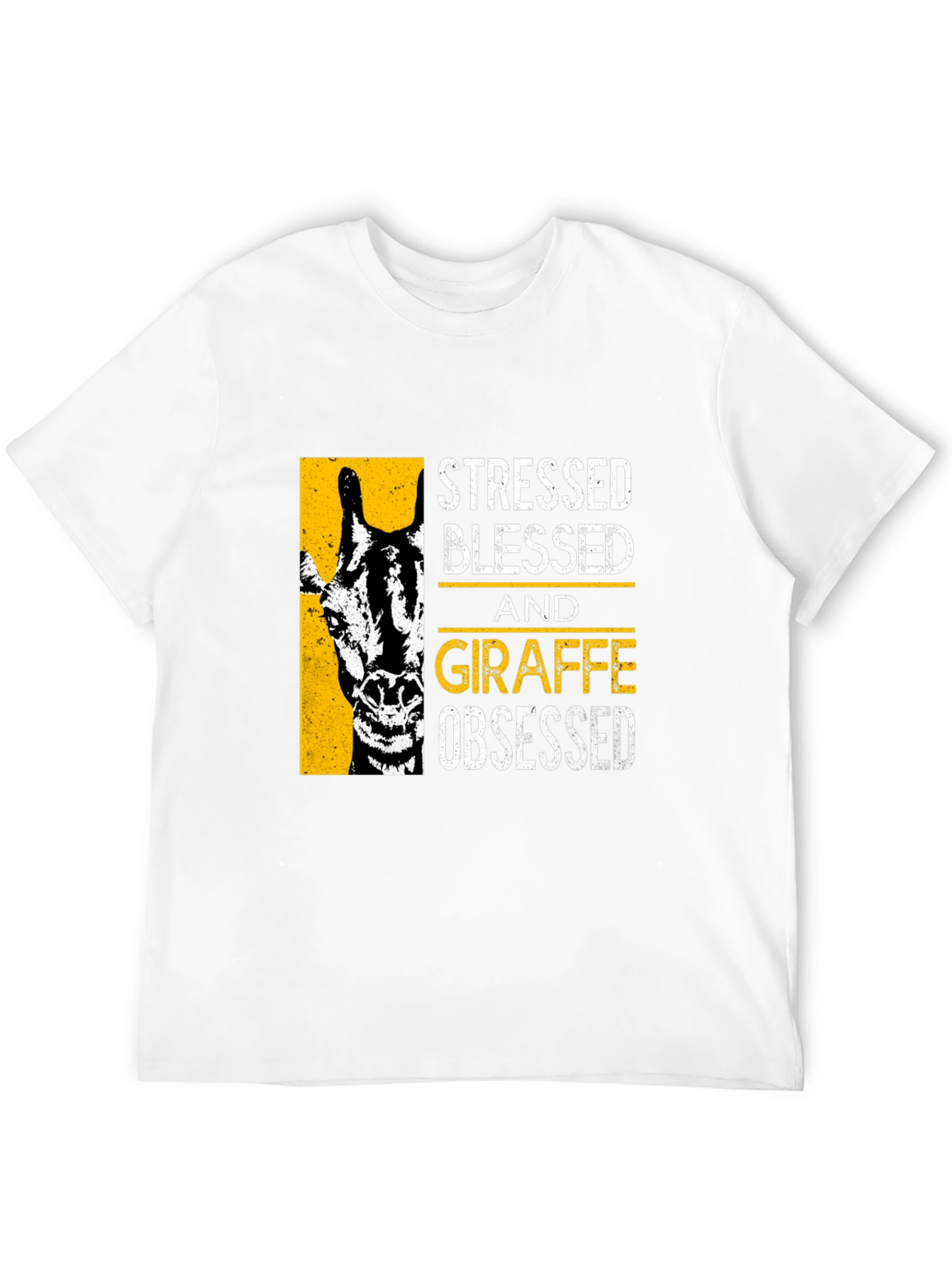 Camiseta Negra: Stressed Blessed Giraffe Obsessed