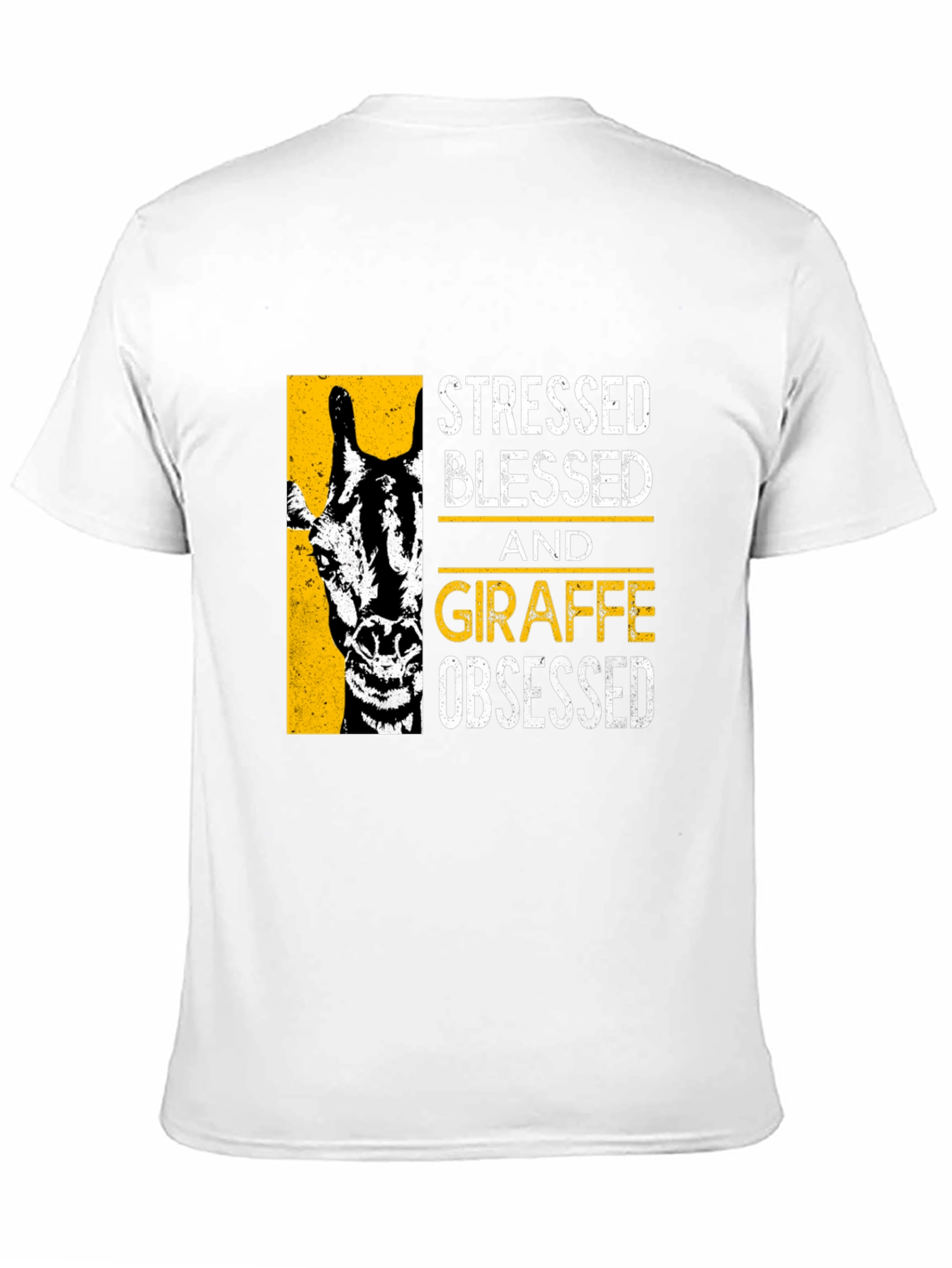Camiseta Negra: Stressed Blessed Giraffe Obsessed