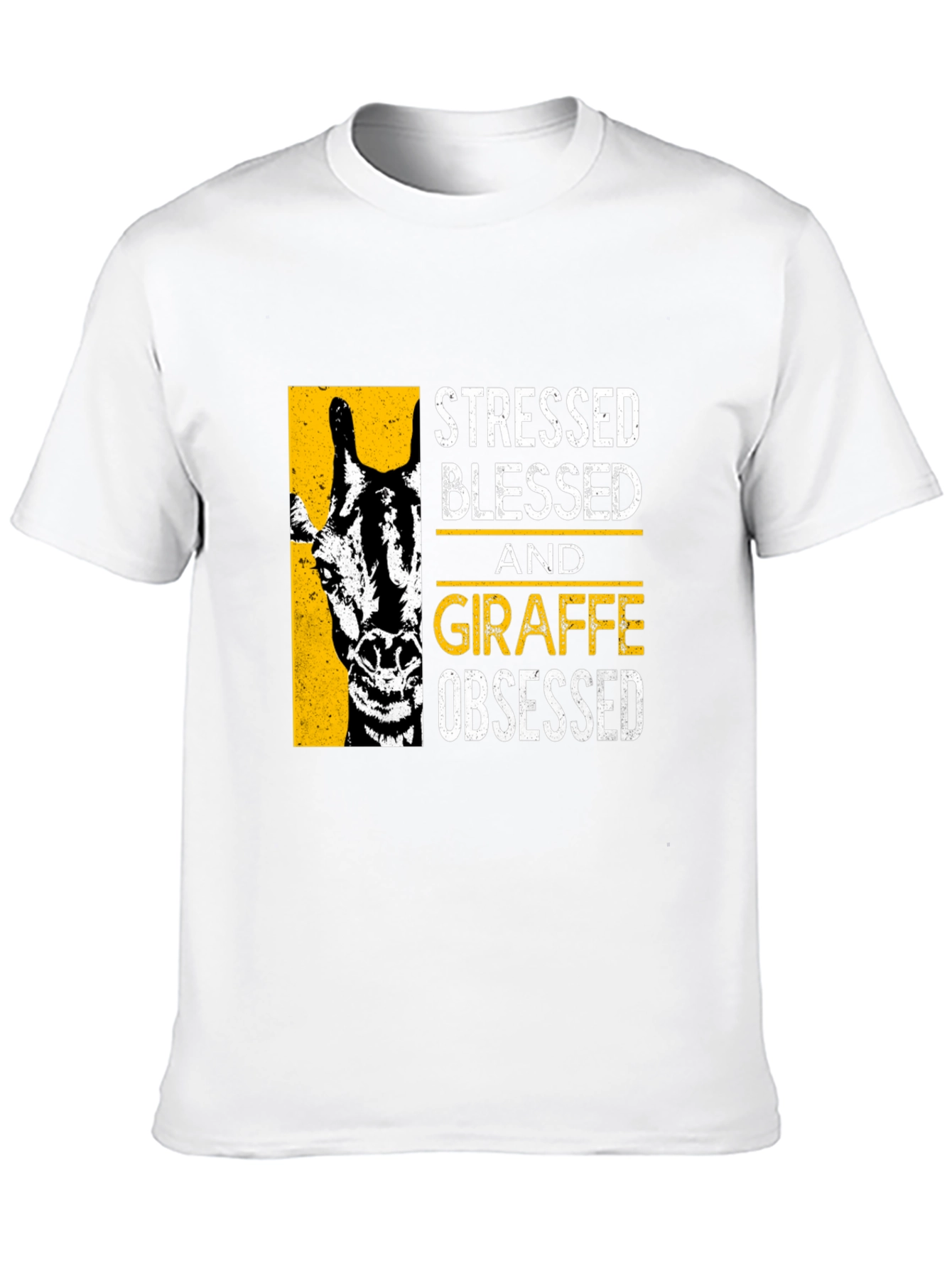 Camiseta Negra: Stressed Blessed Giraffe Obsessed