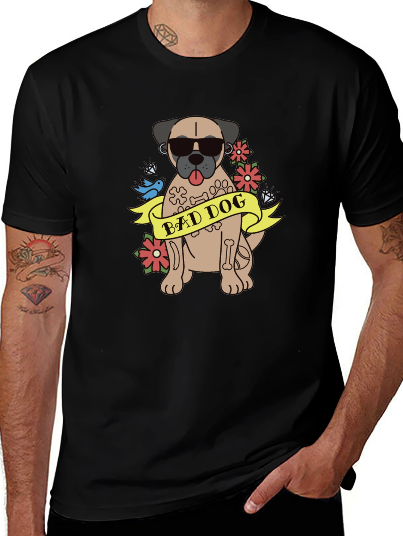 Camiseta Negra Bad Dog Estilo Tatuaje