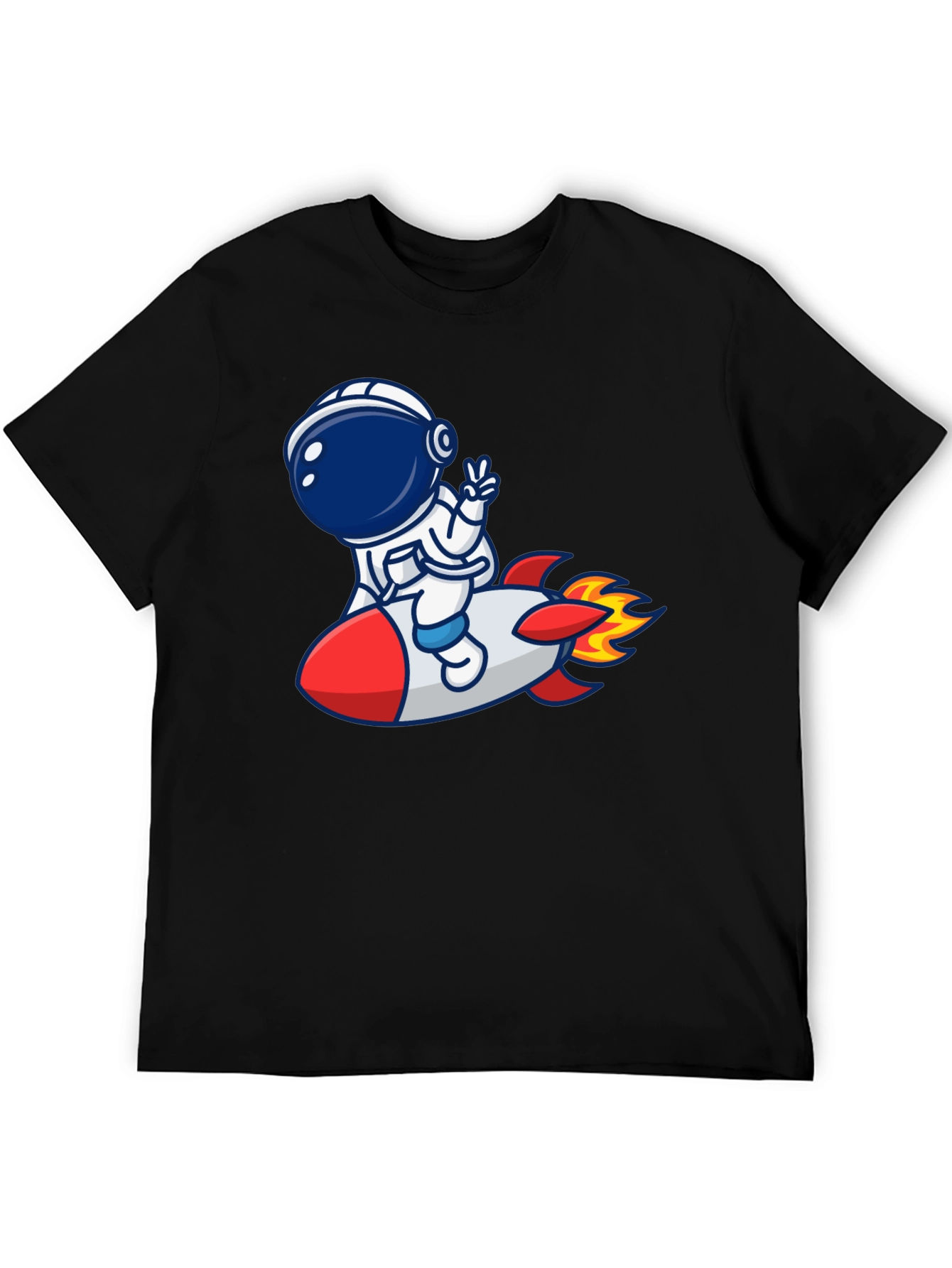 Camiseta Negra con Diseño Astronauta en Cohete