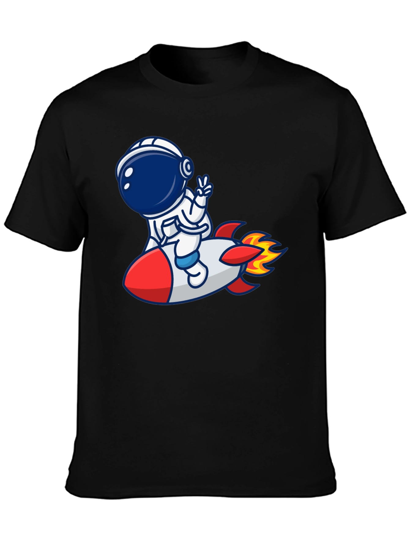Camiseta Negra con Diseño Astronauta en Cohete