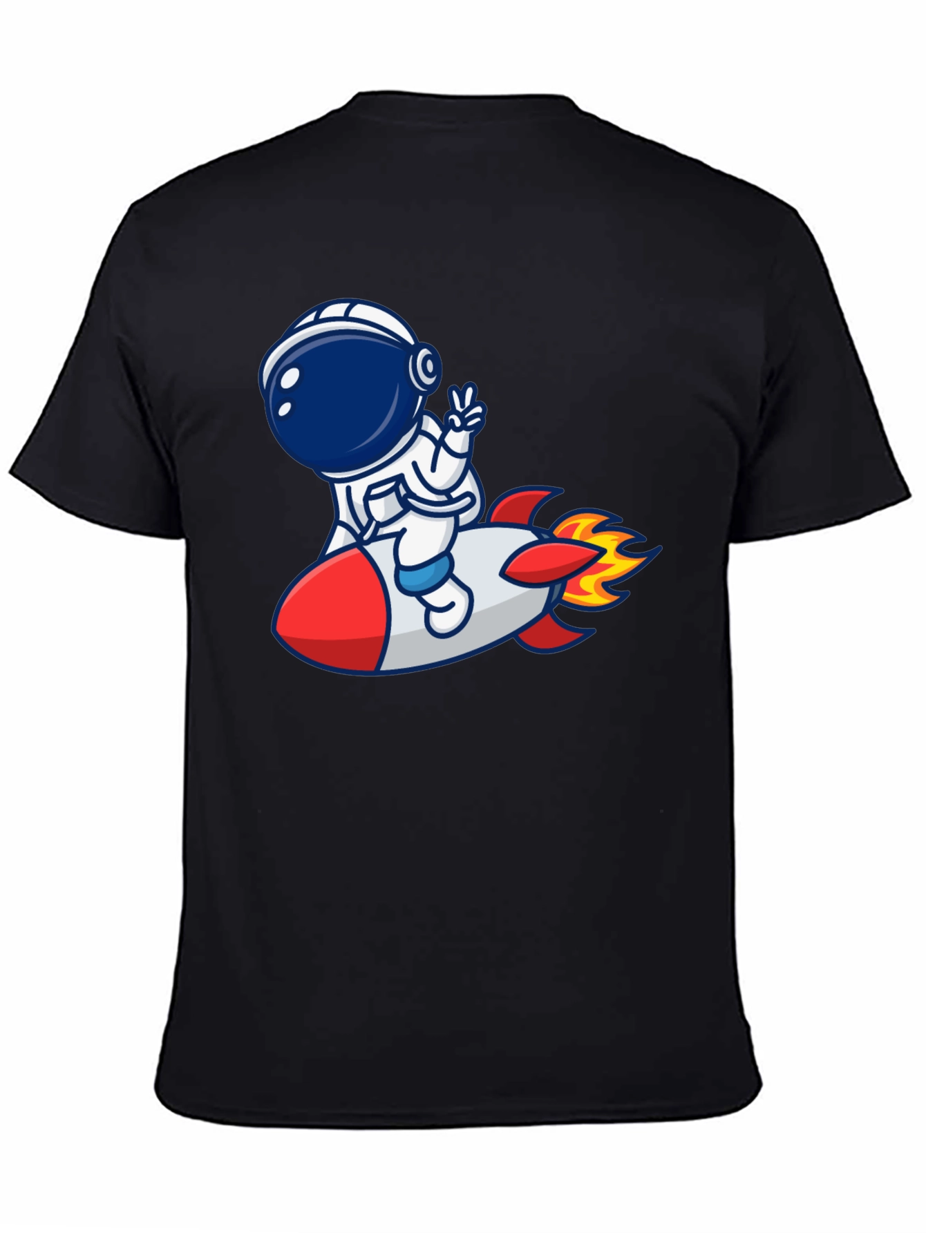 Camiseta Negra con Diseño Astronauta en Cohete
