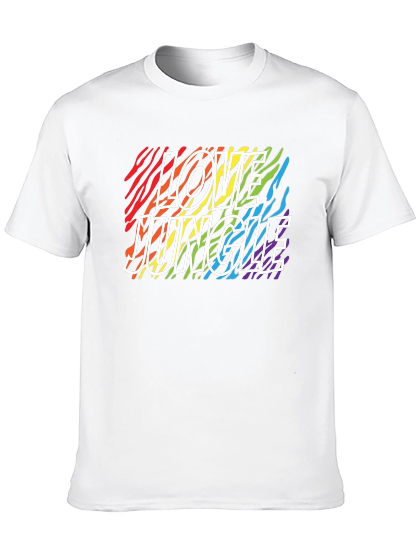 Camiseta Negra Love Jungle con Estampado de Cebra Arcoíris