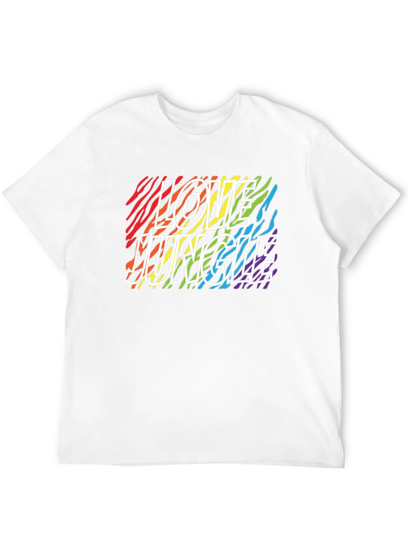Camiseta Negra Love Jungle con Estampado de Cebra Arcoíris