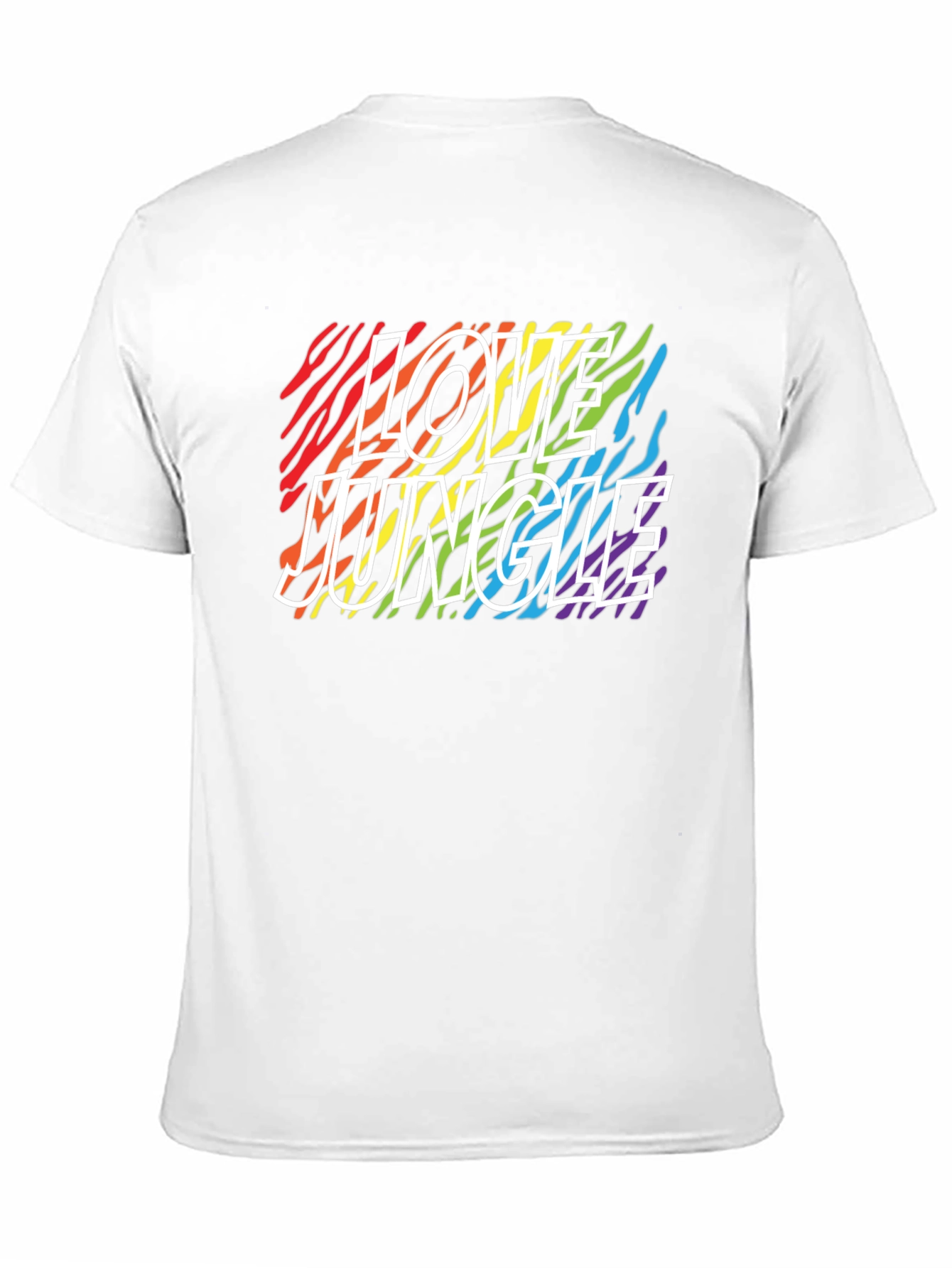 Camiseta Negra Love Jungle con Estampado de Cebra Arcoíris
