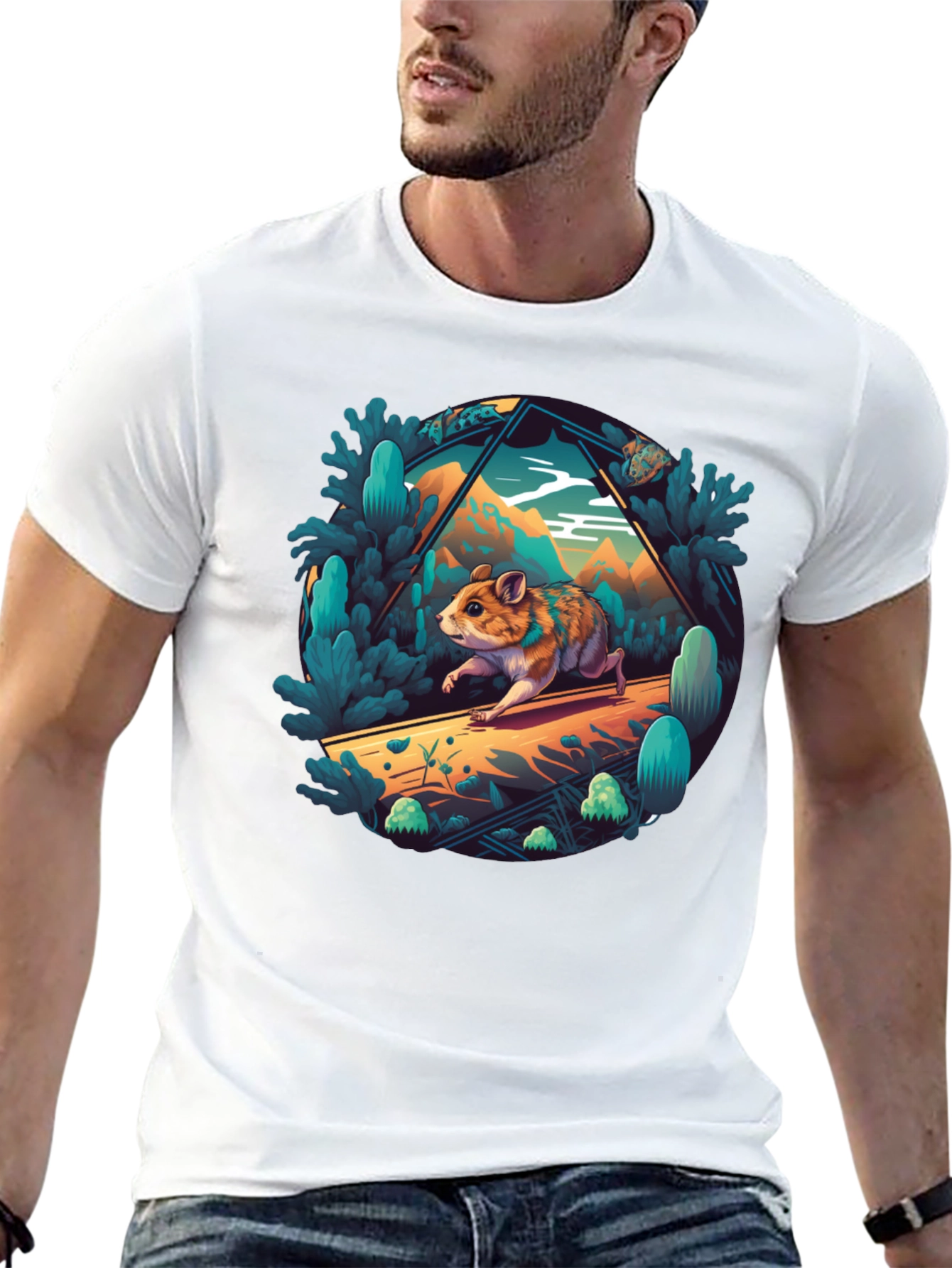 Camiseta Negra con Diseño de Hámster Aventurero