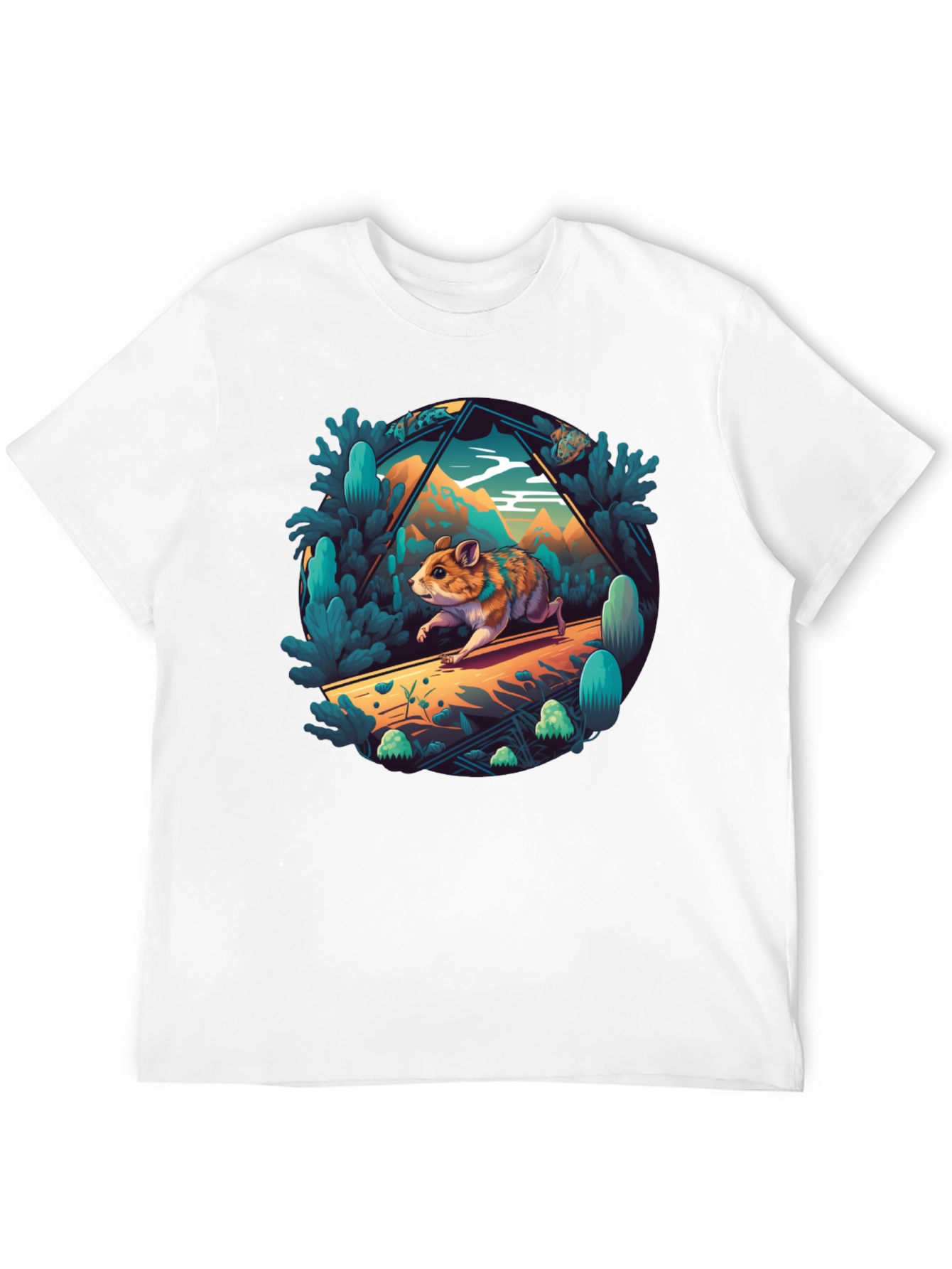 Camiseta Negra con Diseño de Hámster Aventurero