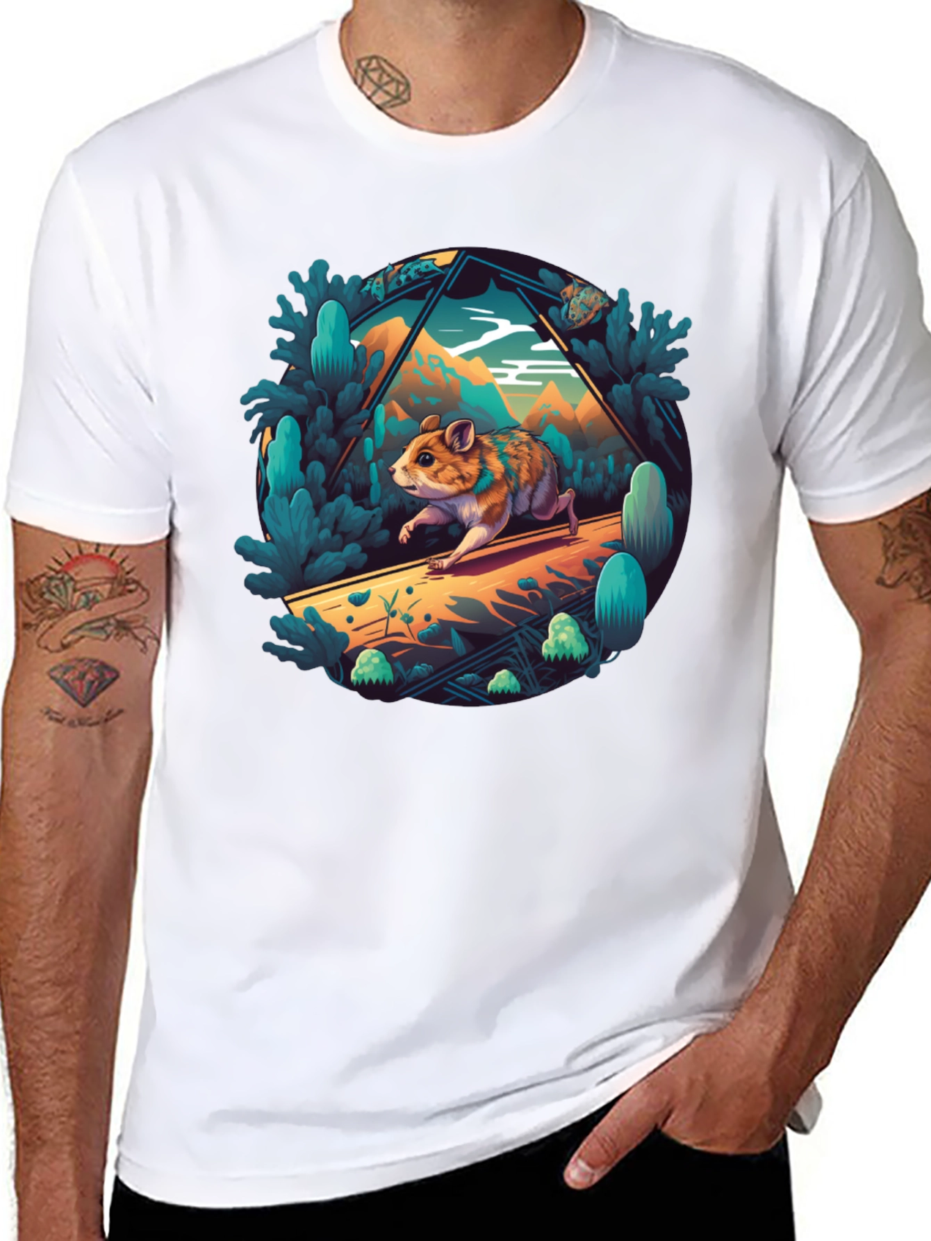 Camiseta Negra con Diseño de Hámster Aventurero