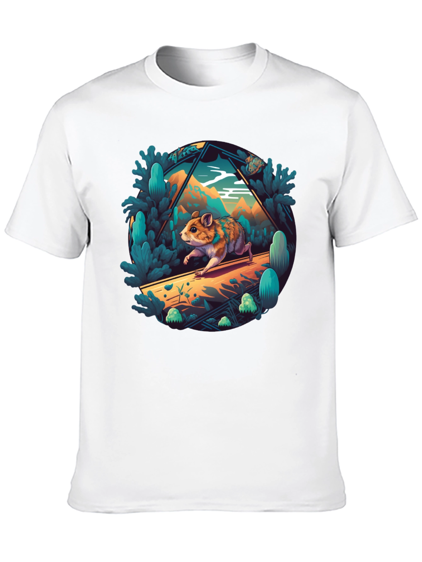Camiseta Negra con Diseño de Hámster Aventurero