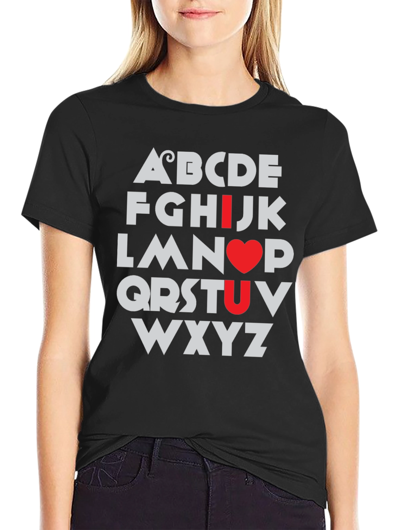 Camiseta Negra I Love U Alfabeto