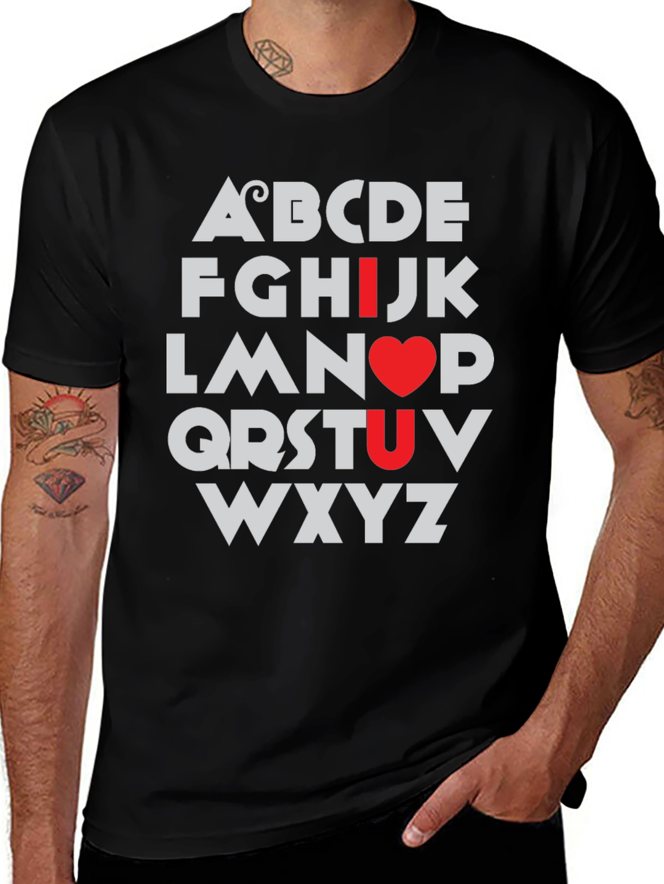 Camiseta Negra I Love U Alfabeto