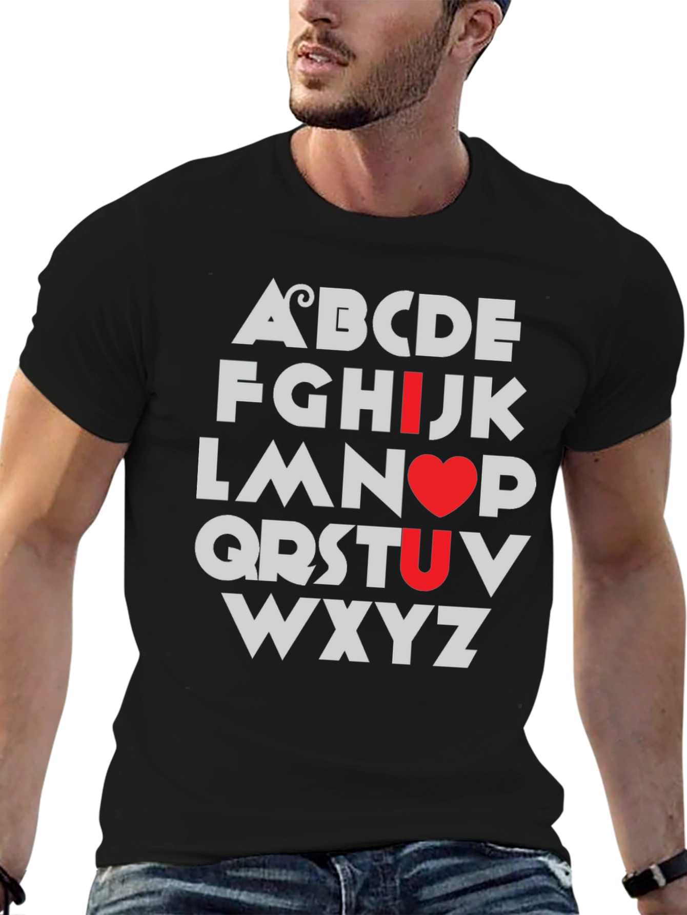 Camiseta Negra I Love U Alfabeto