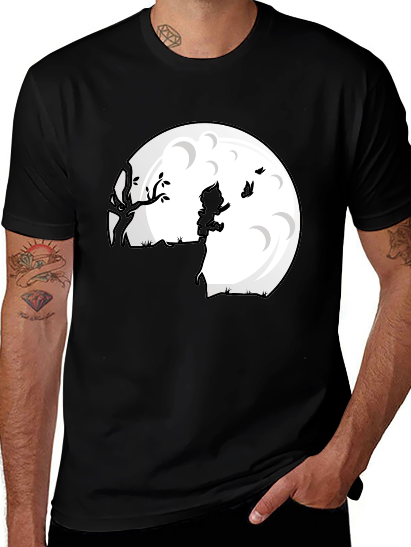 Camiseta Negra Luna Niño Silueta