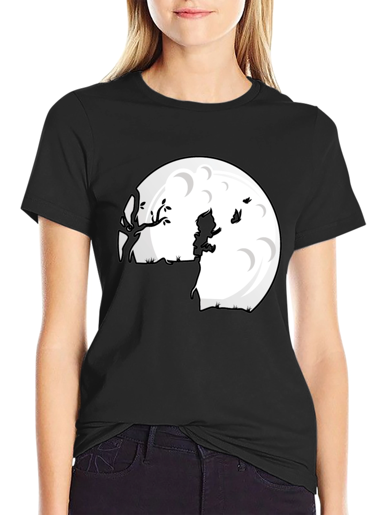 Camiseta Negra Luna Niño Silueta