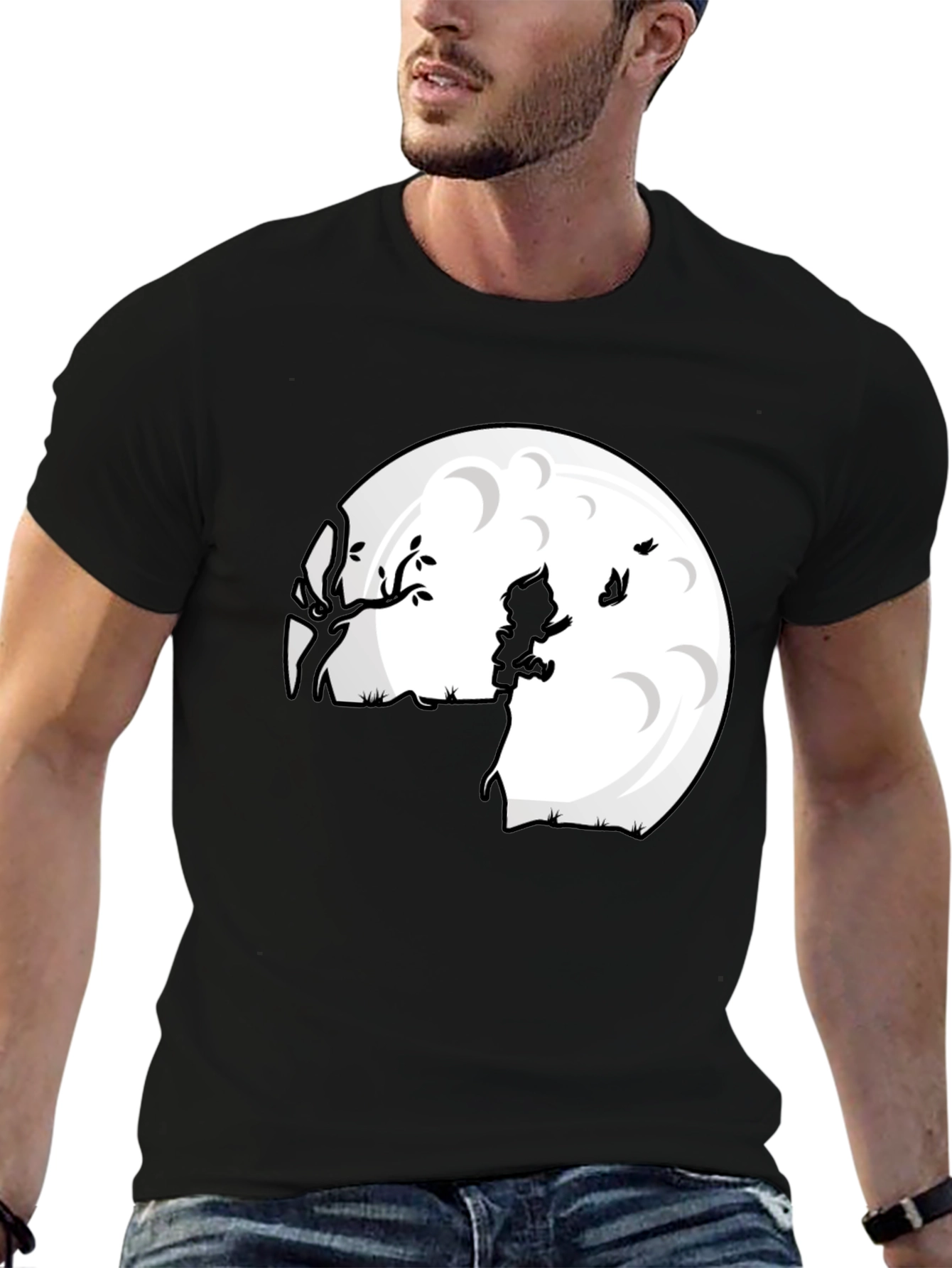 Camiseta Negra Luna Niño Silueta