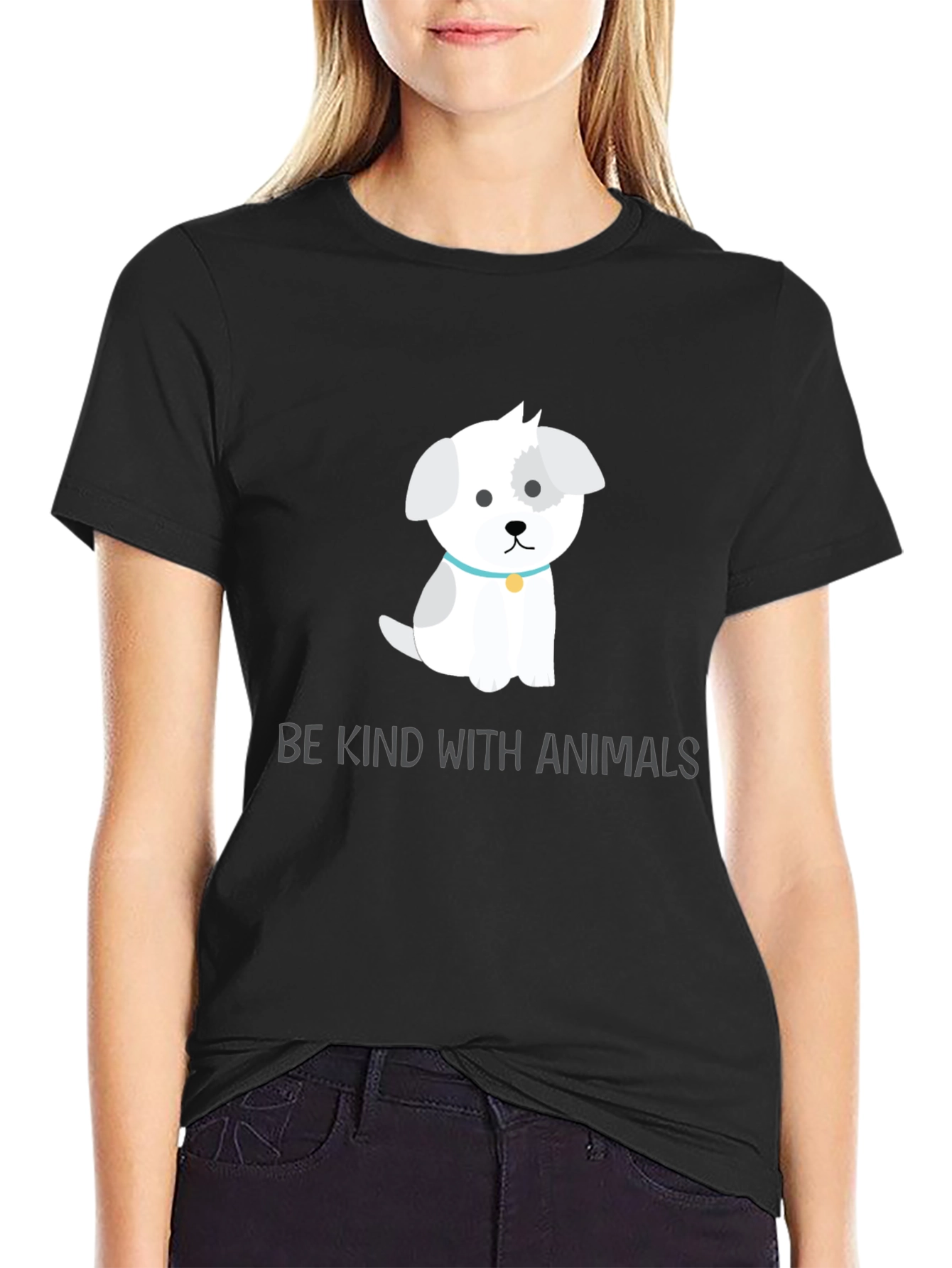 Camiseta Negra con Diseño de Perrito Adorable