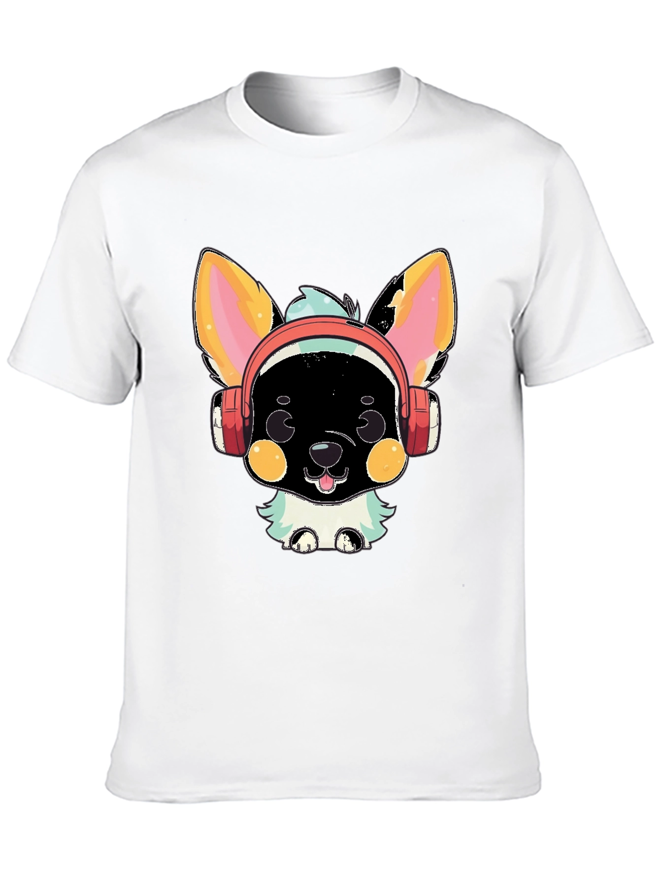 Camiseta Negra con Diseño de Perrito con Auriculares