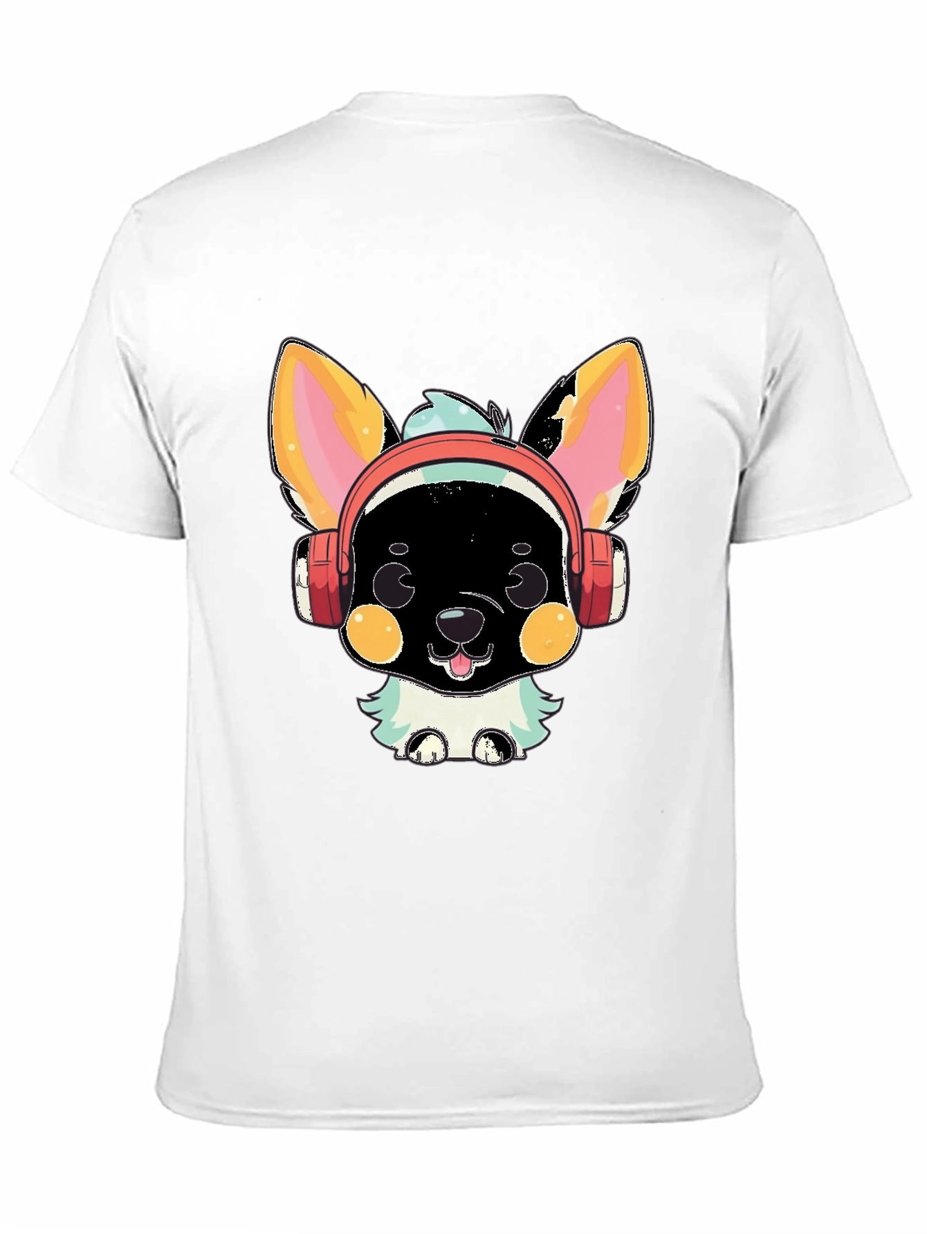 Camiseta Negra con Diseño de Perrito con Auriculares
