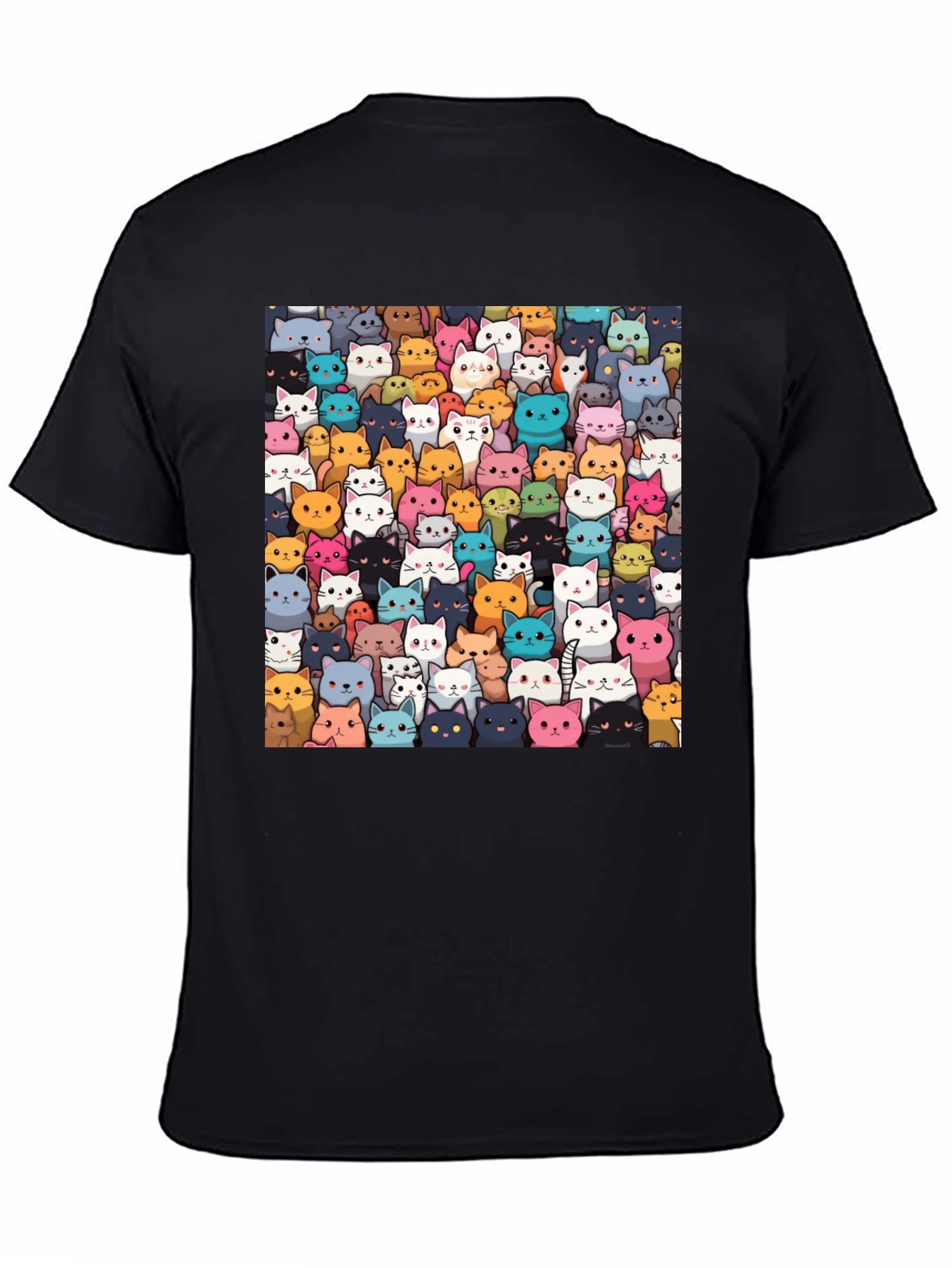 Camiseta Negra con Diseño de Gatos Animados