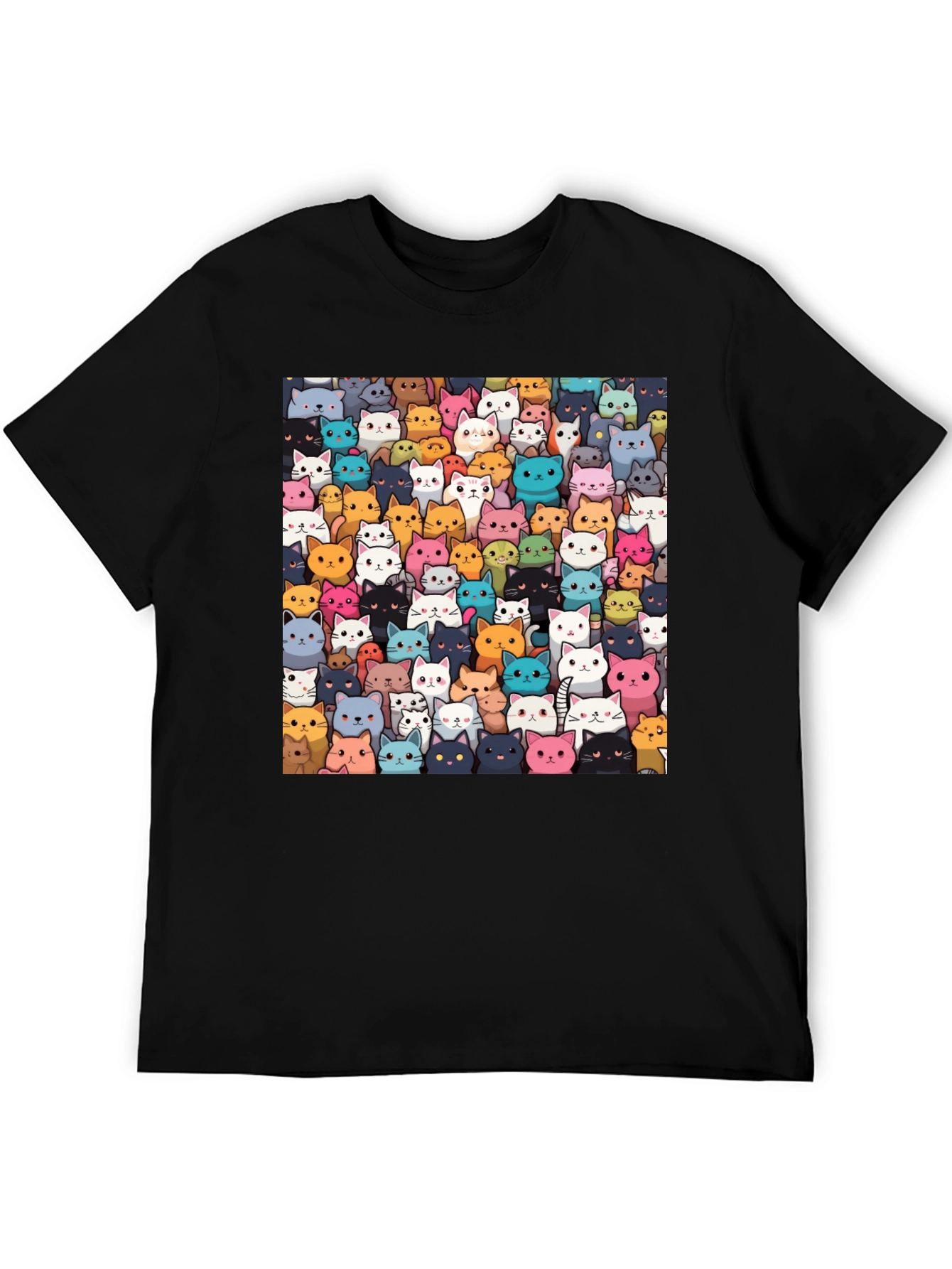 Camiseta Negra con Diseño de Gatos Animados