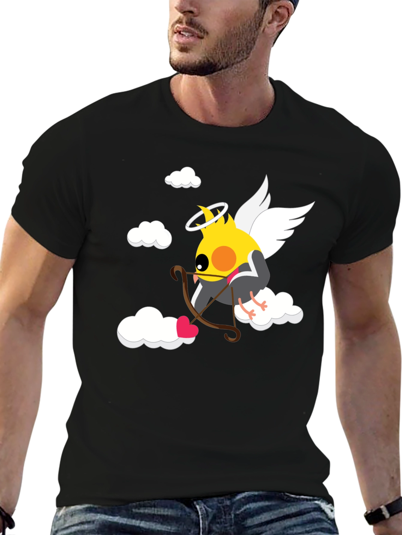 Camiseta Negra con Diseño de Cupido Ave