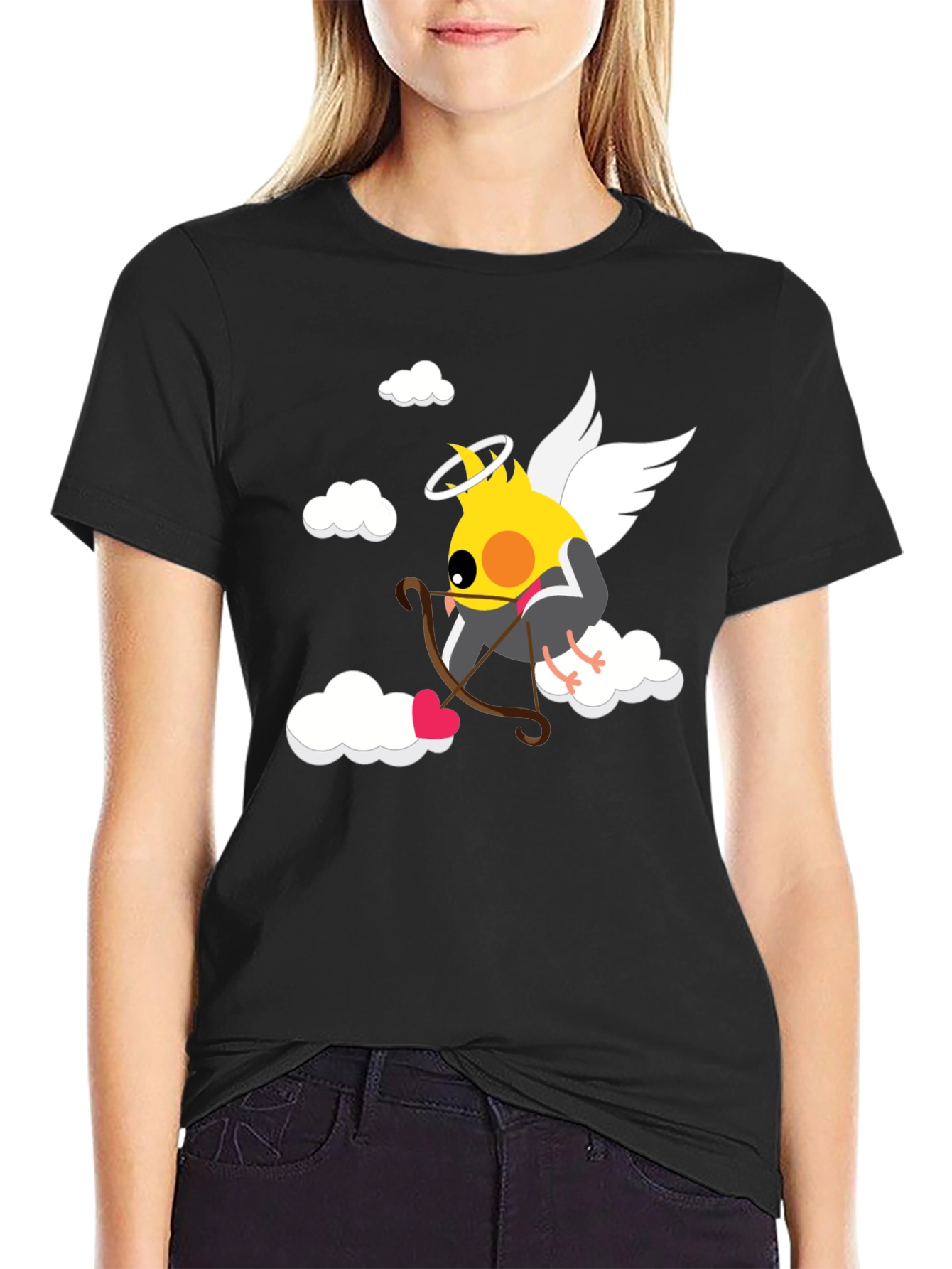 Camiseta Negra con Diseño de Cupido Ave