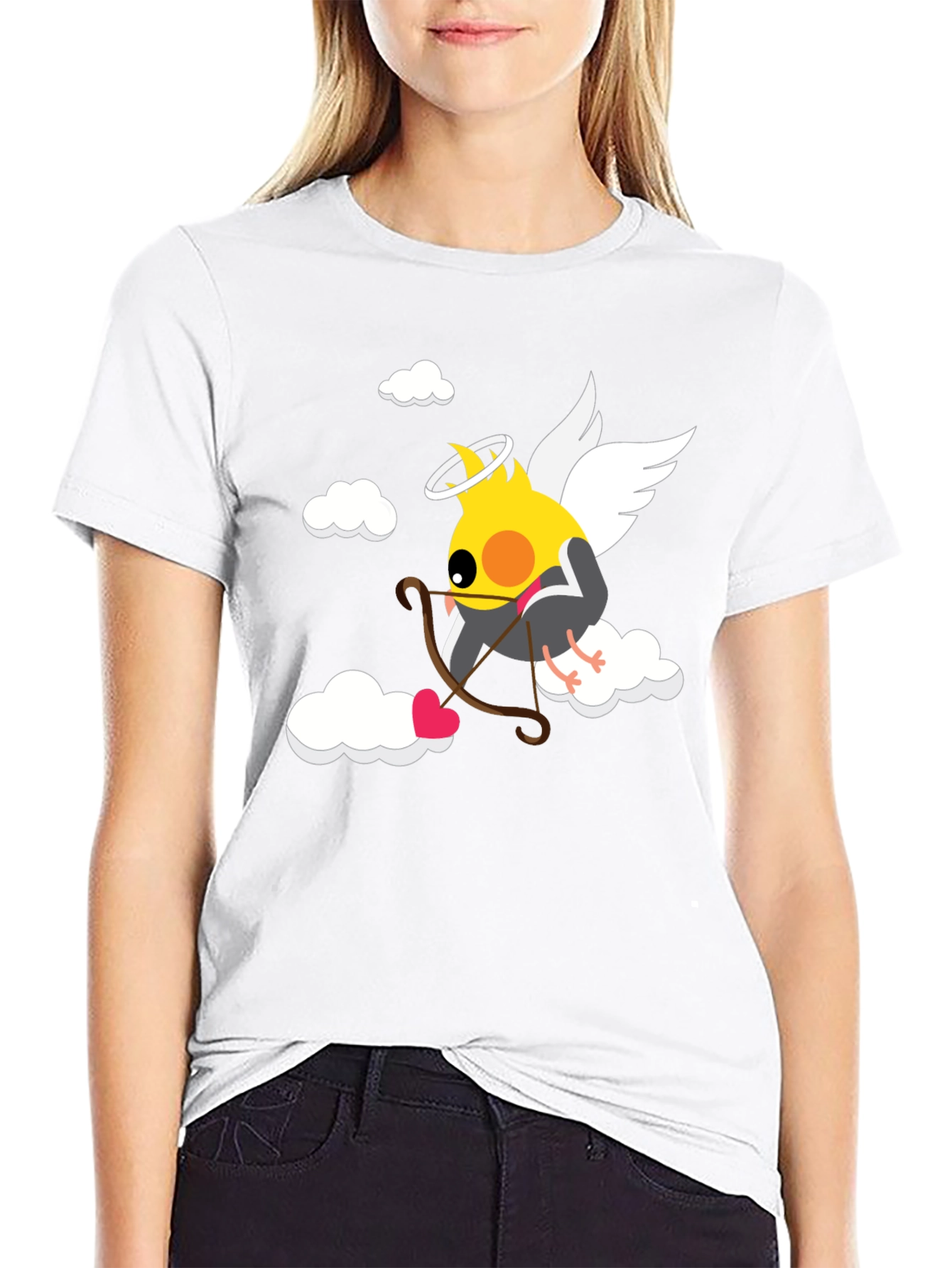 Camiseta Negra con Diseño de Cupido Ave