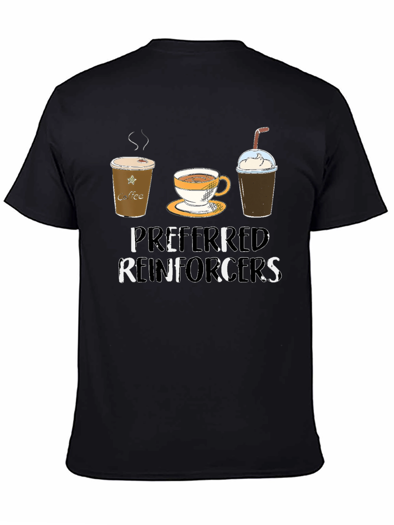 Camiseta Negra con Diseño de Café Preferred Reinforcers