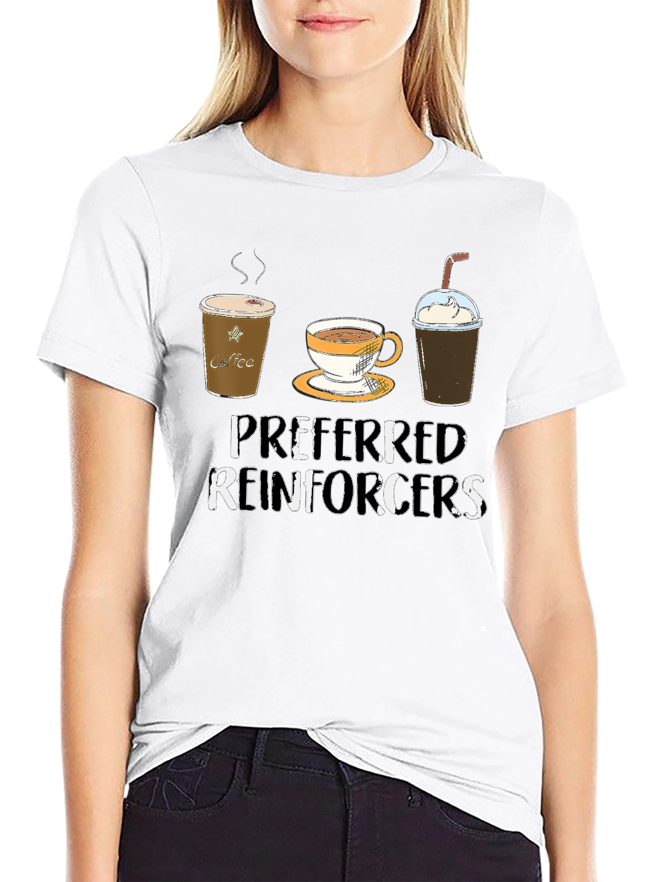 Camiseta Negra con Diseño de Café Preferred Reinforcers