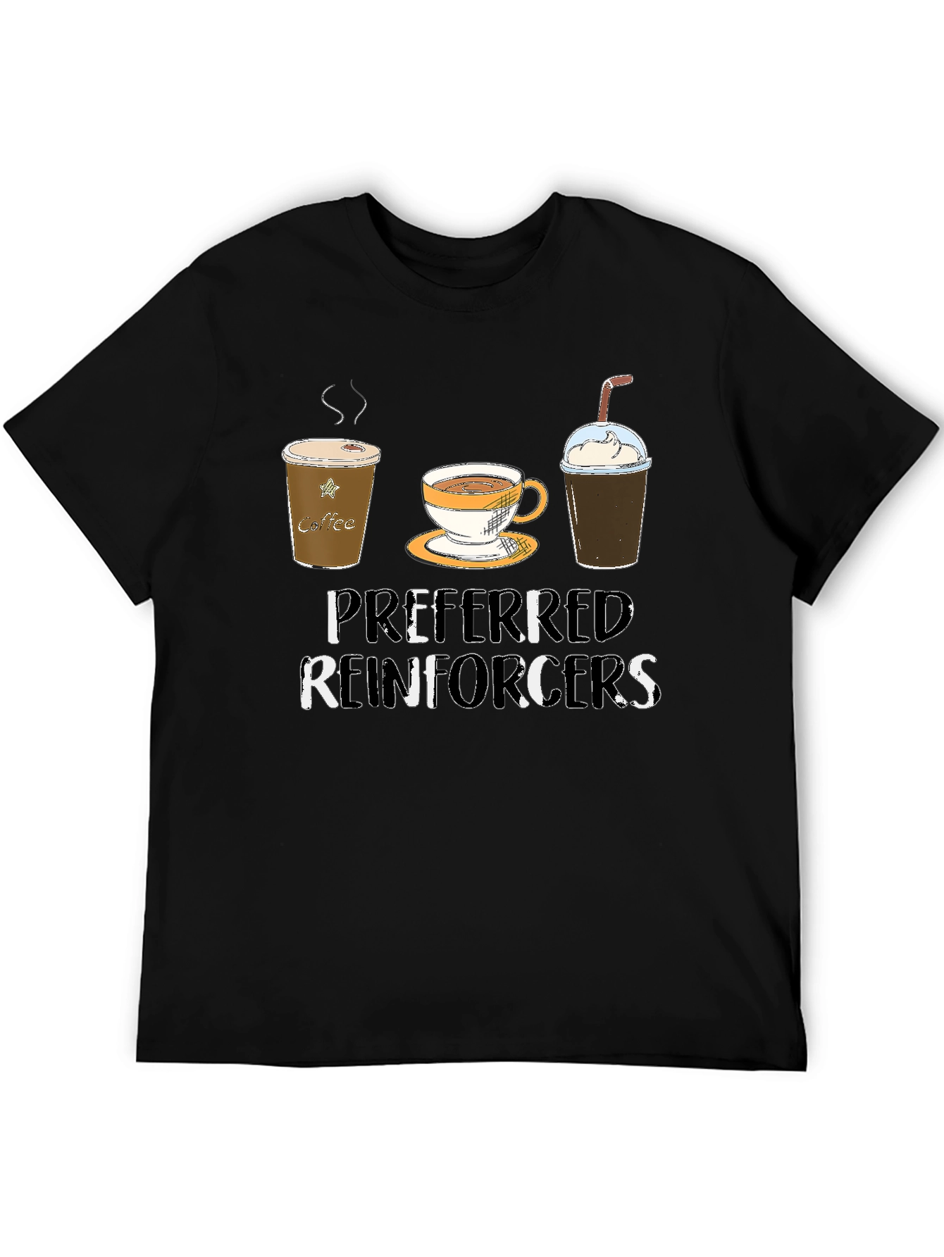 Camiseta Negra con Diseño de Café Preferred Reinforcers