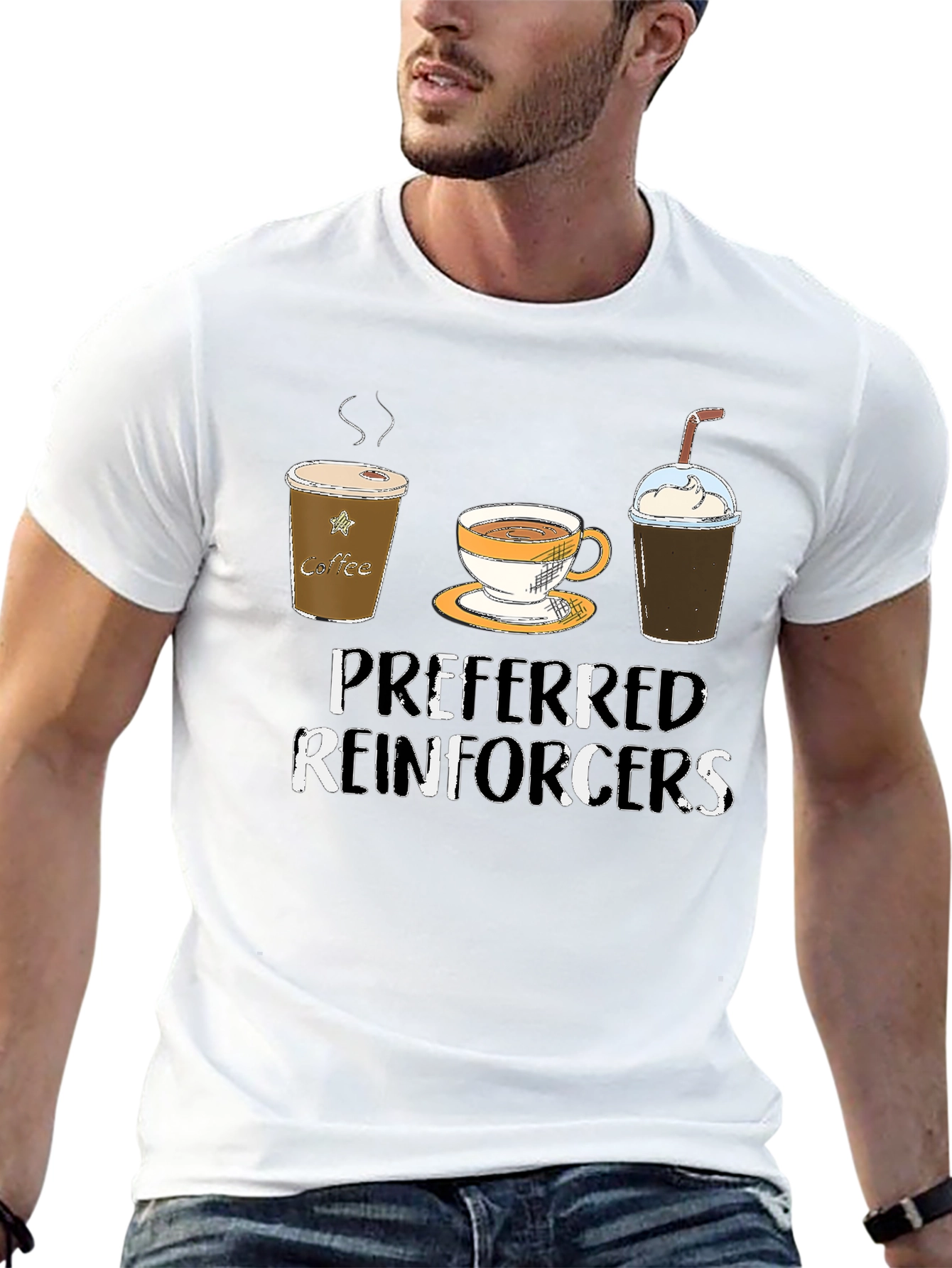 Camiseta Negra con Diseño de Café Preferred Reinforcers
