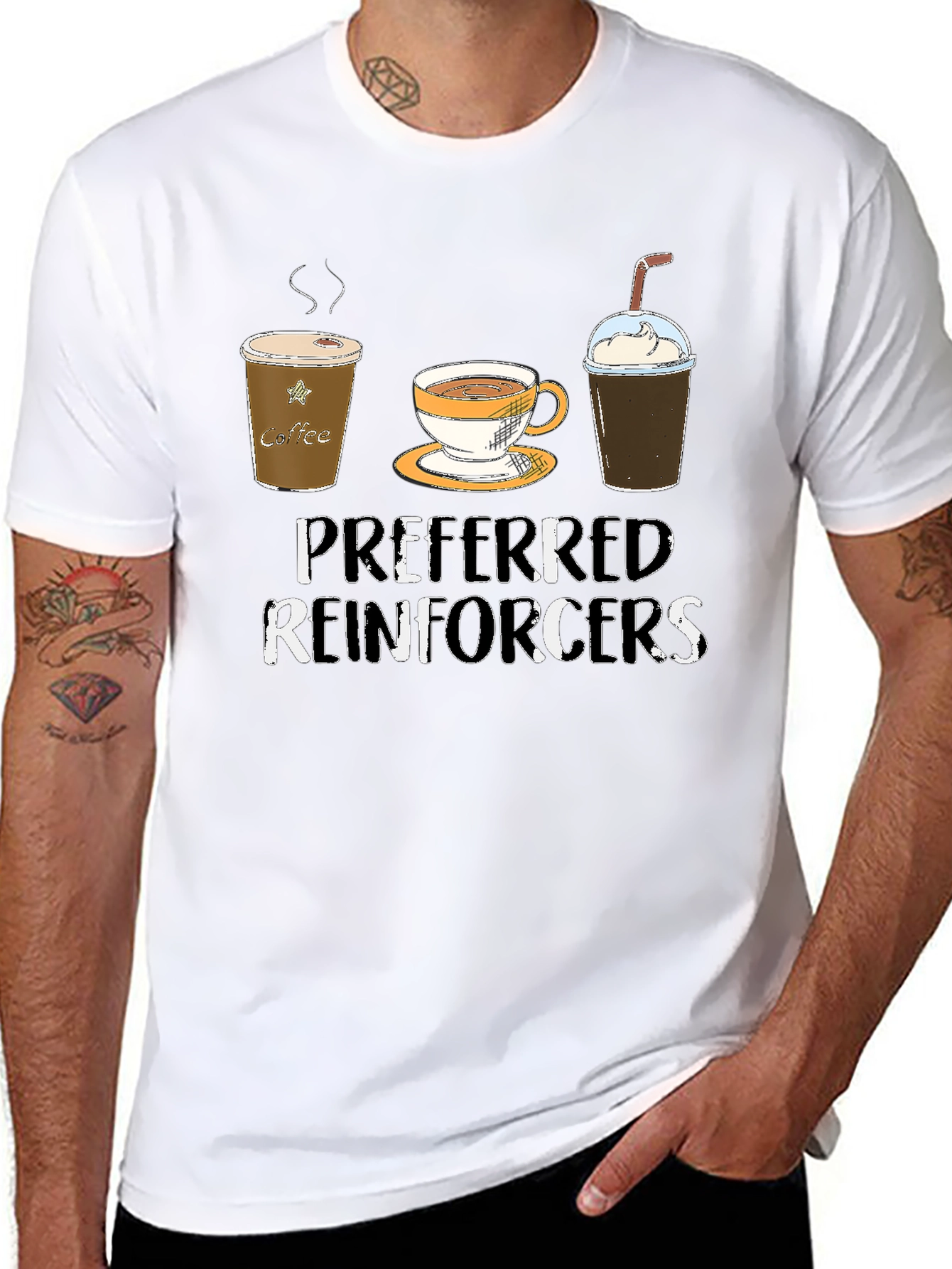 Camiseta Negra con Diseño de Café Preferred Reinforcers