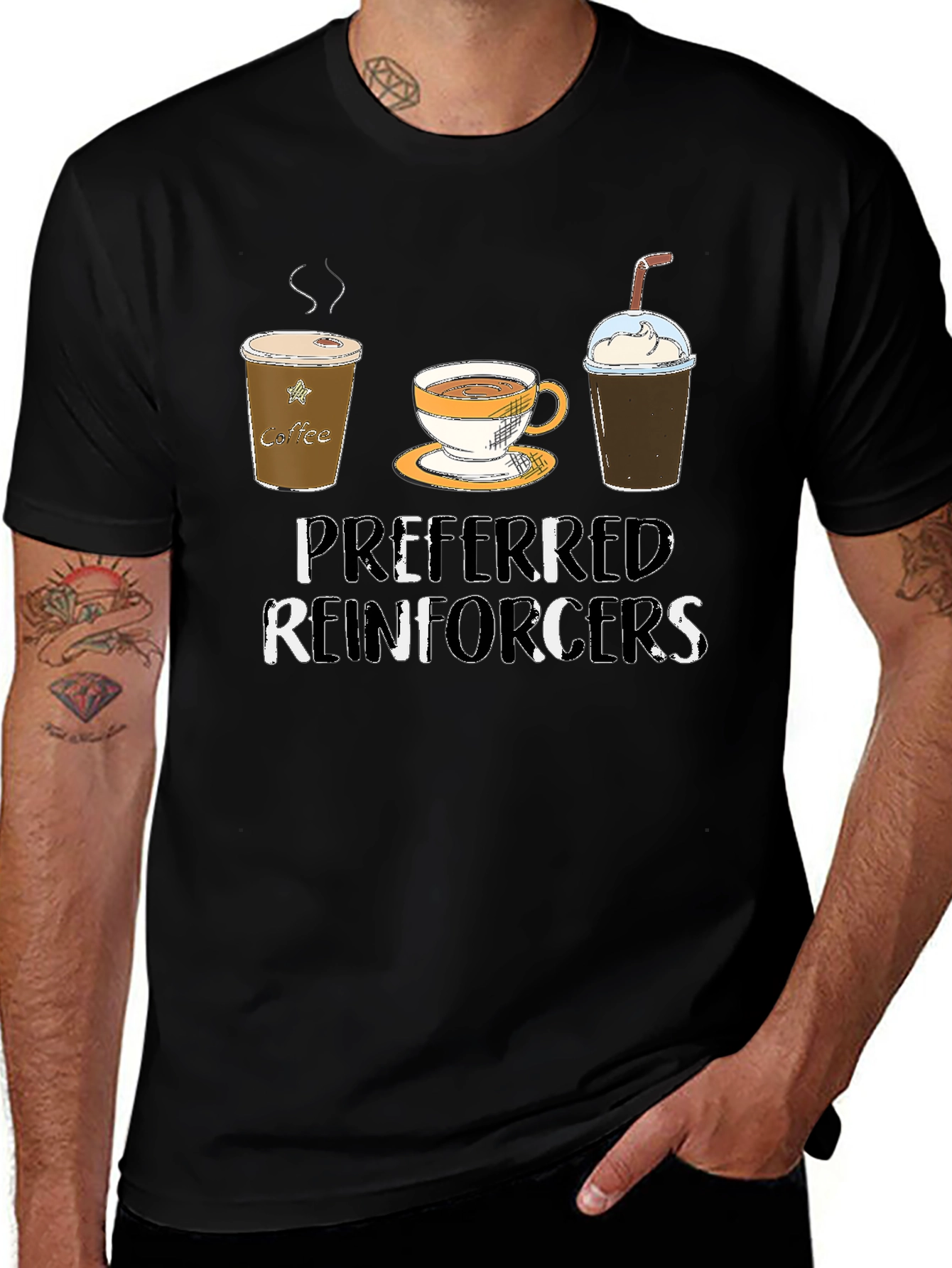 Camiseta Negra con Diseño de Café Preferred Reinforcers