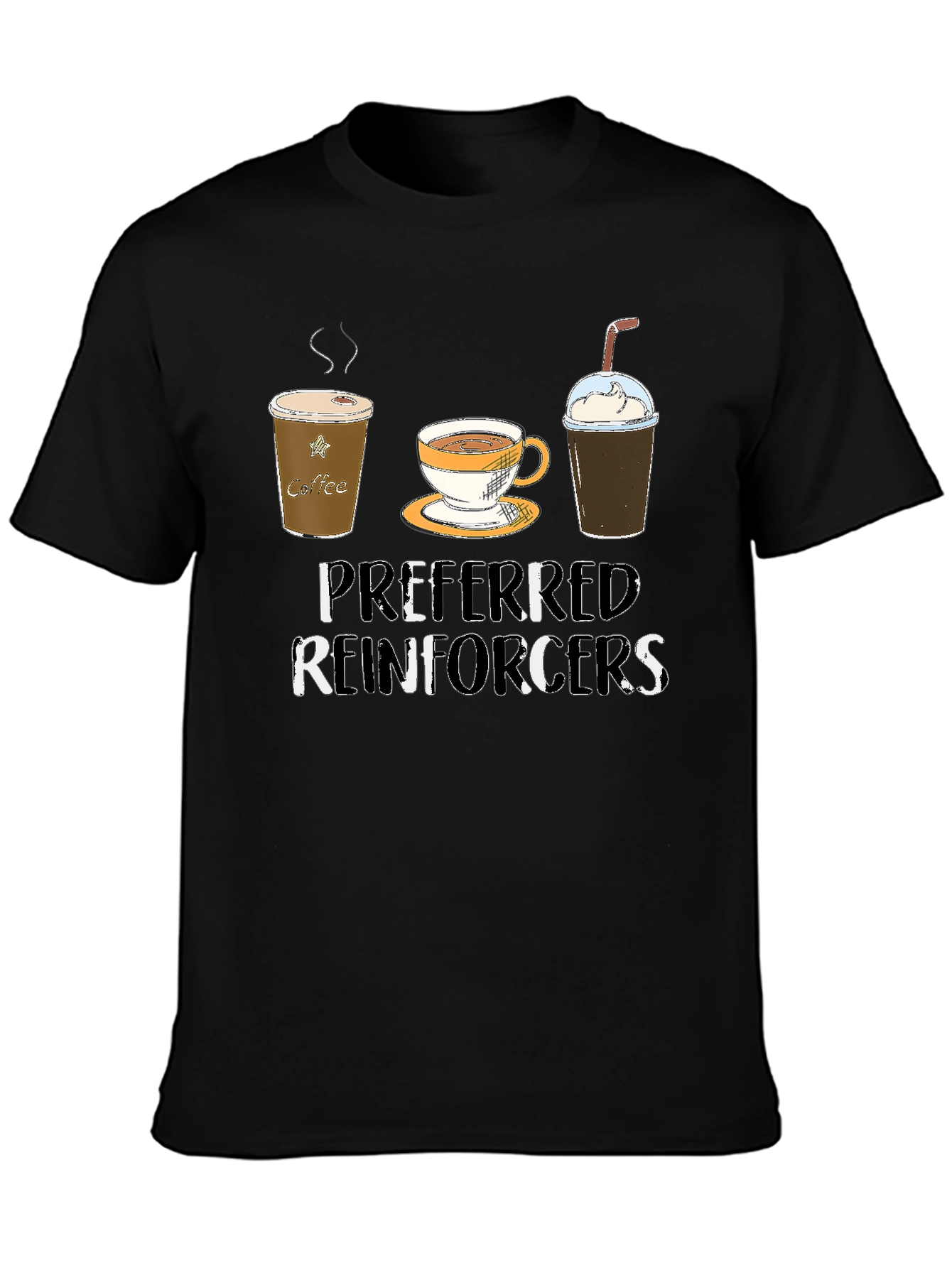 Camiseta Negra con Diseño de Café Preferred Reinforcers
