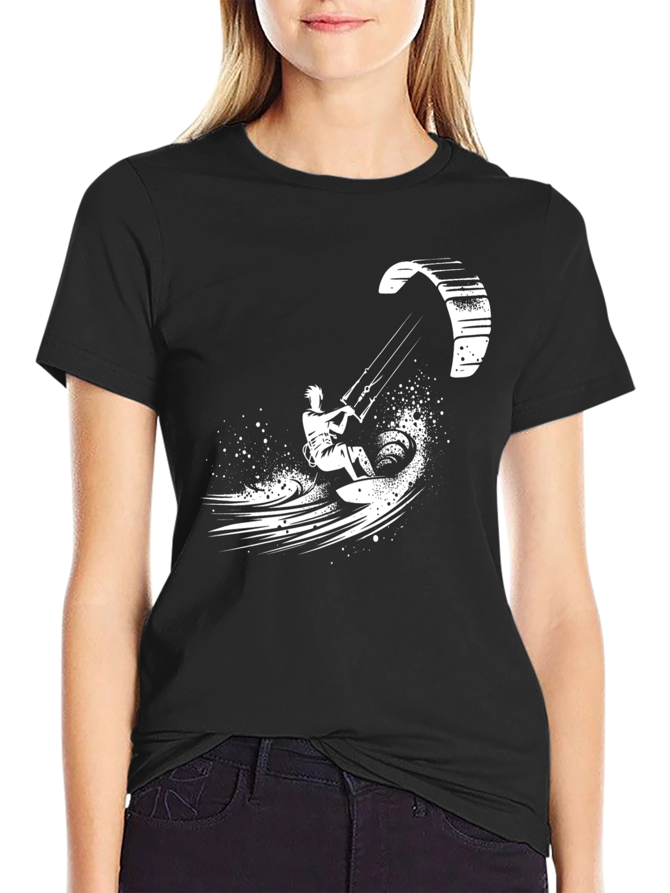Camiseta Negra Kite Surf Estampada