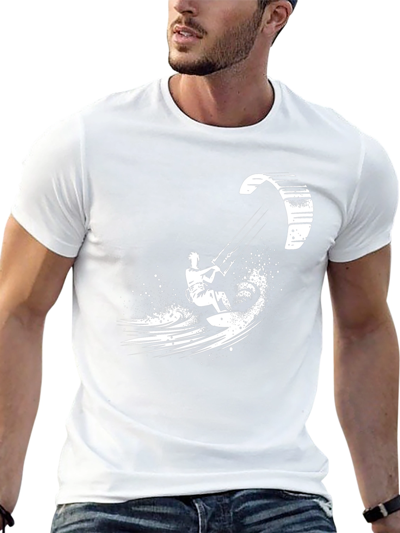 Camiseta Negra Kite Surf Estampada