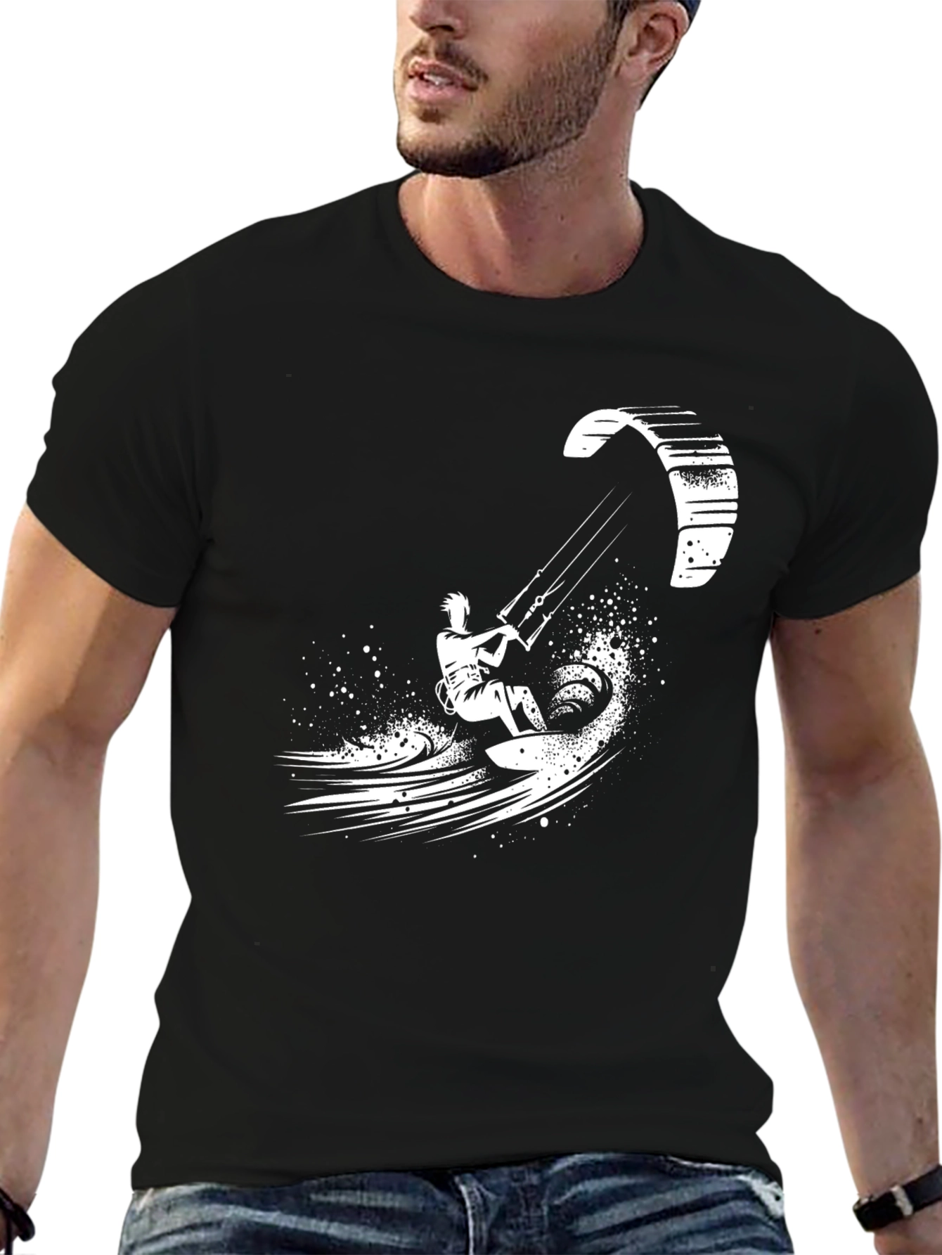 Camiseta Negra Kite Surf Estampada