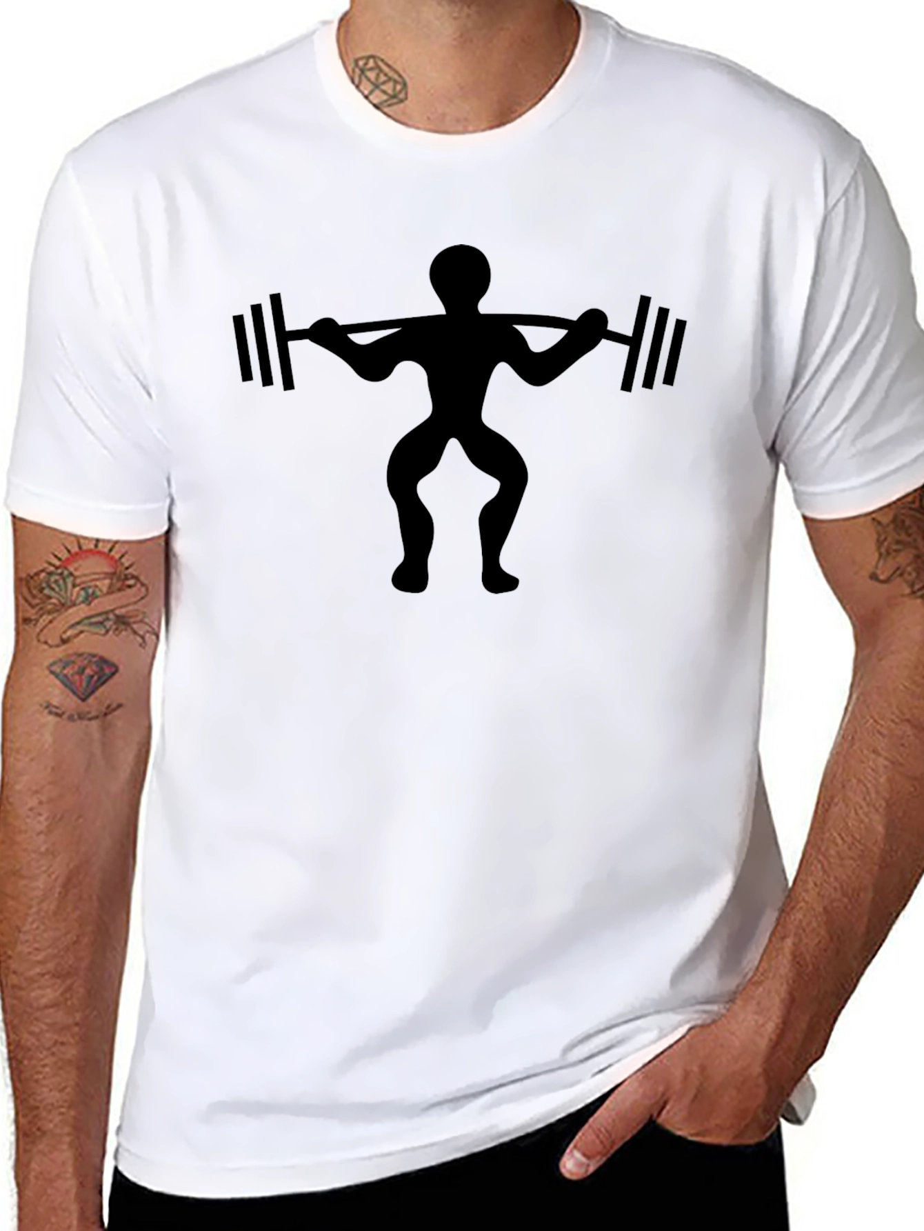 Camiseta Negra Hombre Silueta Levantamiento Pesas