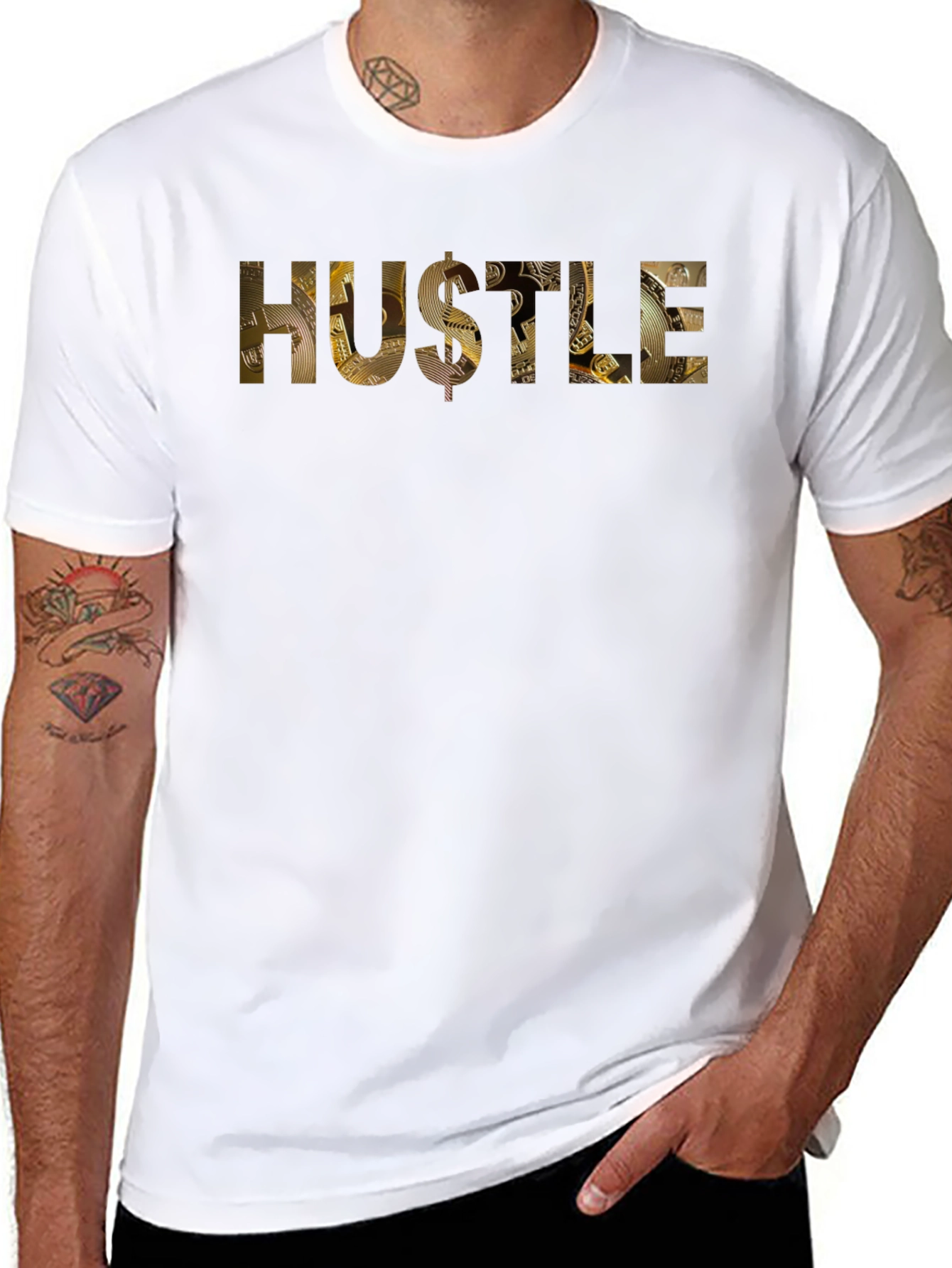 Camiseta Negra Hustle Dorada para Hombre