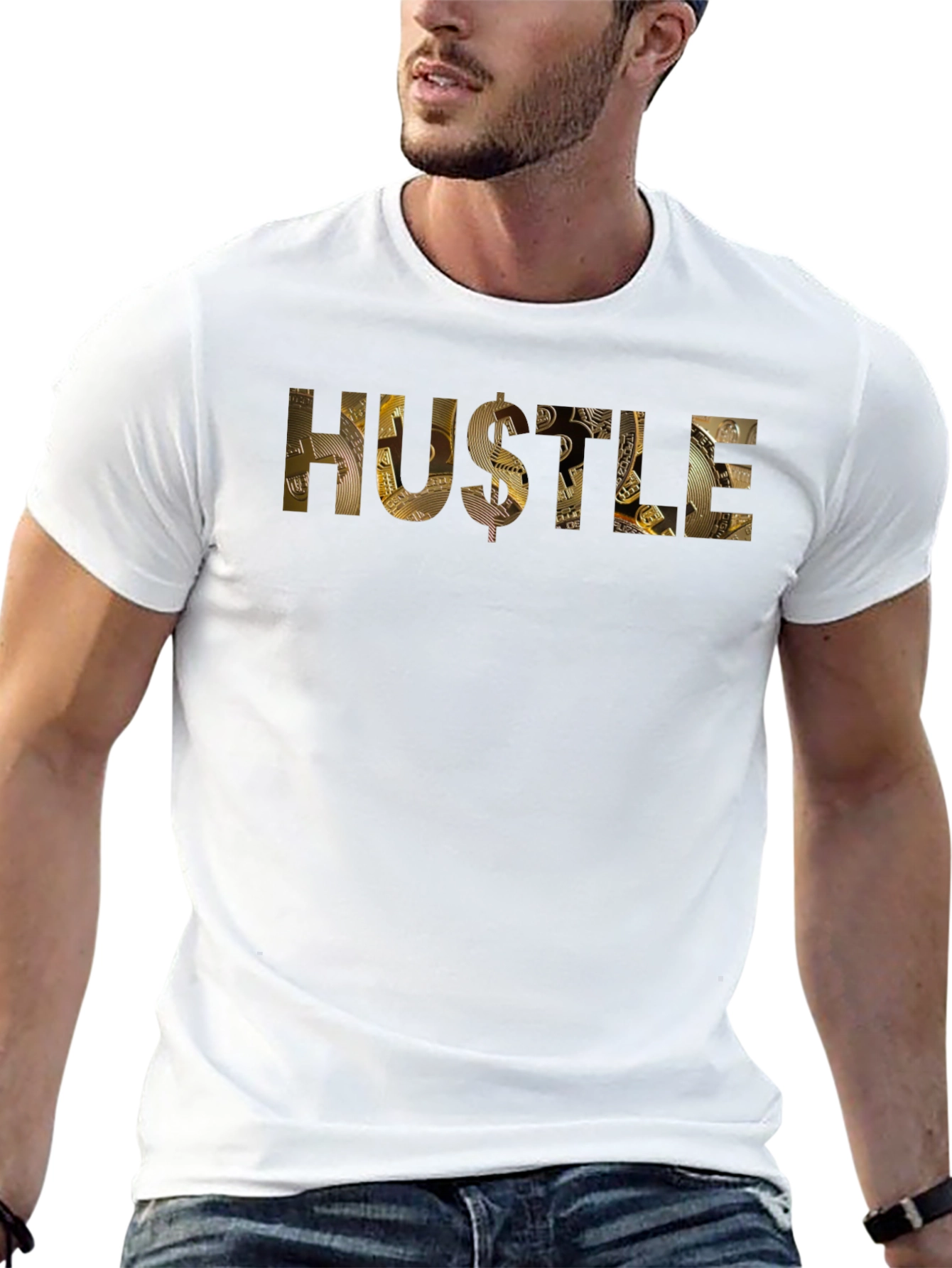 Camiseta Negra Hustle Dorada para Hombre