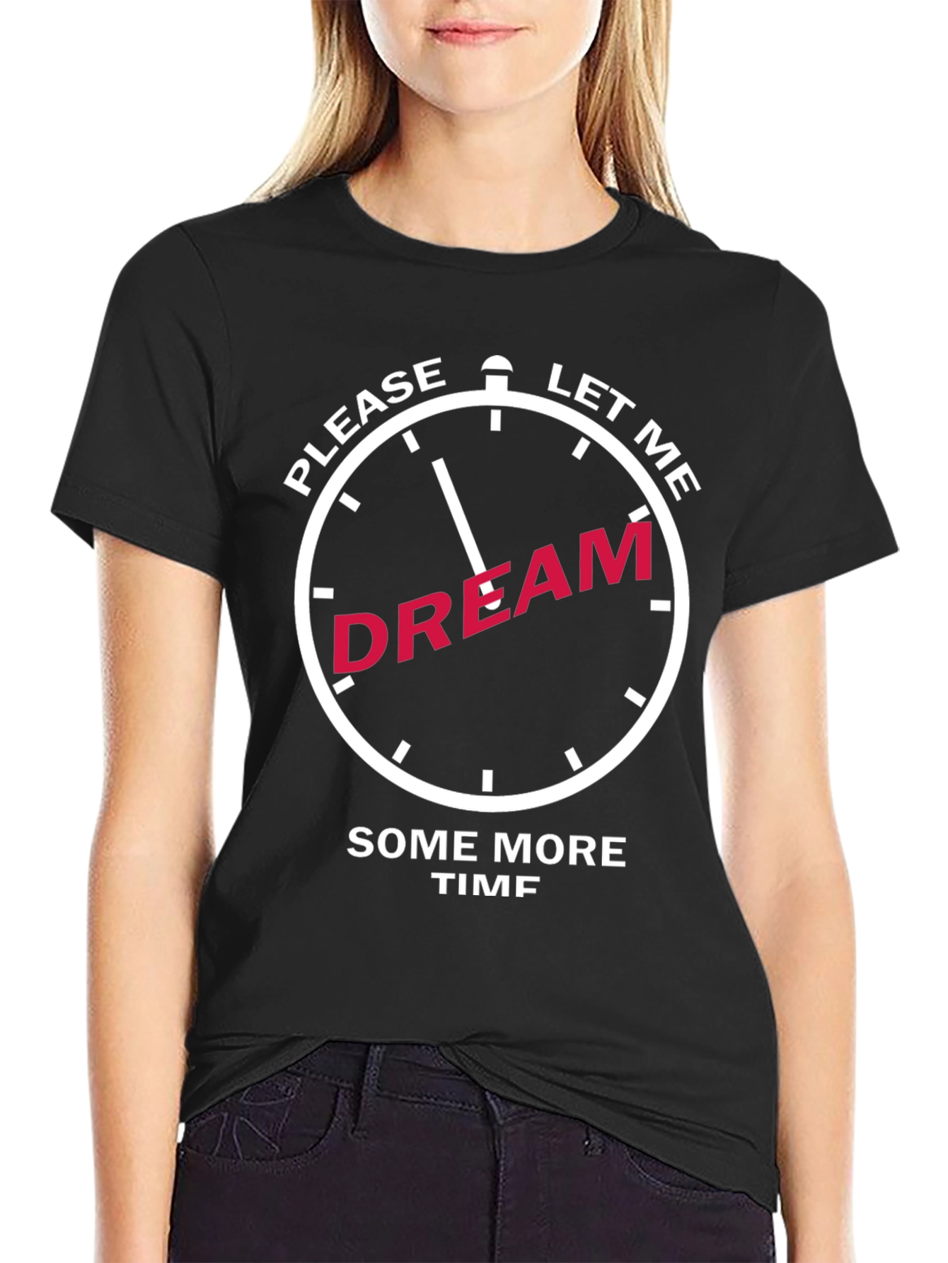 Camiseta Negra con Diseño de Reloj Déjame Soñar