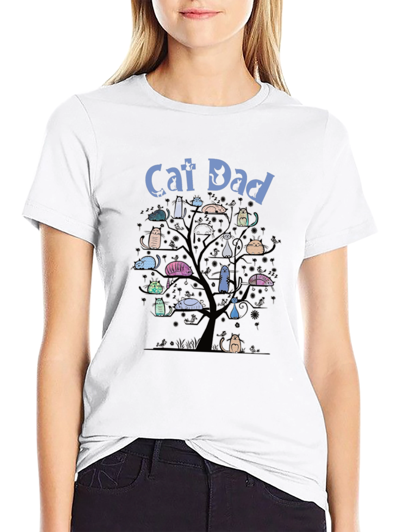 Camiseta Hombre Negra Cat Dad Árbol de Gatos