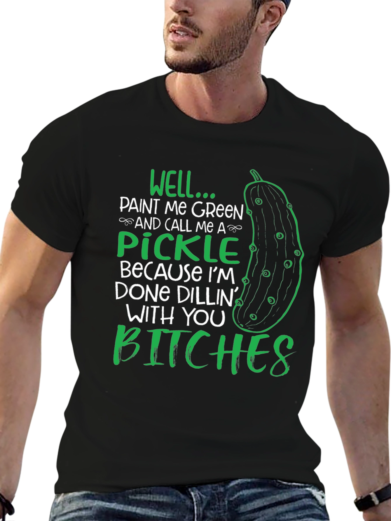 Camiseta Negra con Diseño de Pepinillo Done Dillin