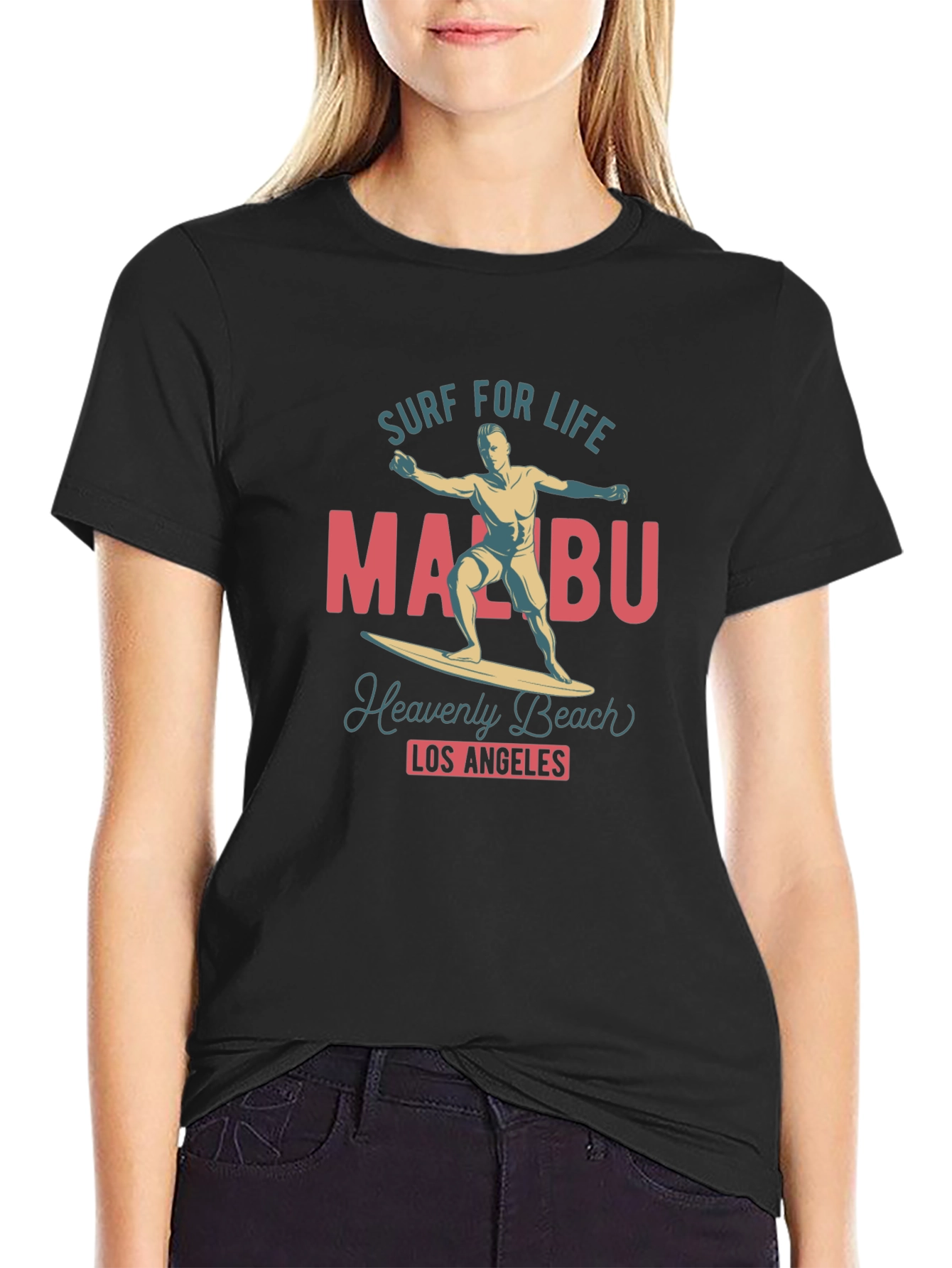 Camiseta Negra Malibu Surf para Hombre