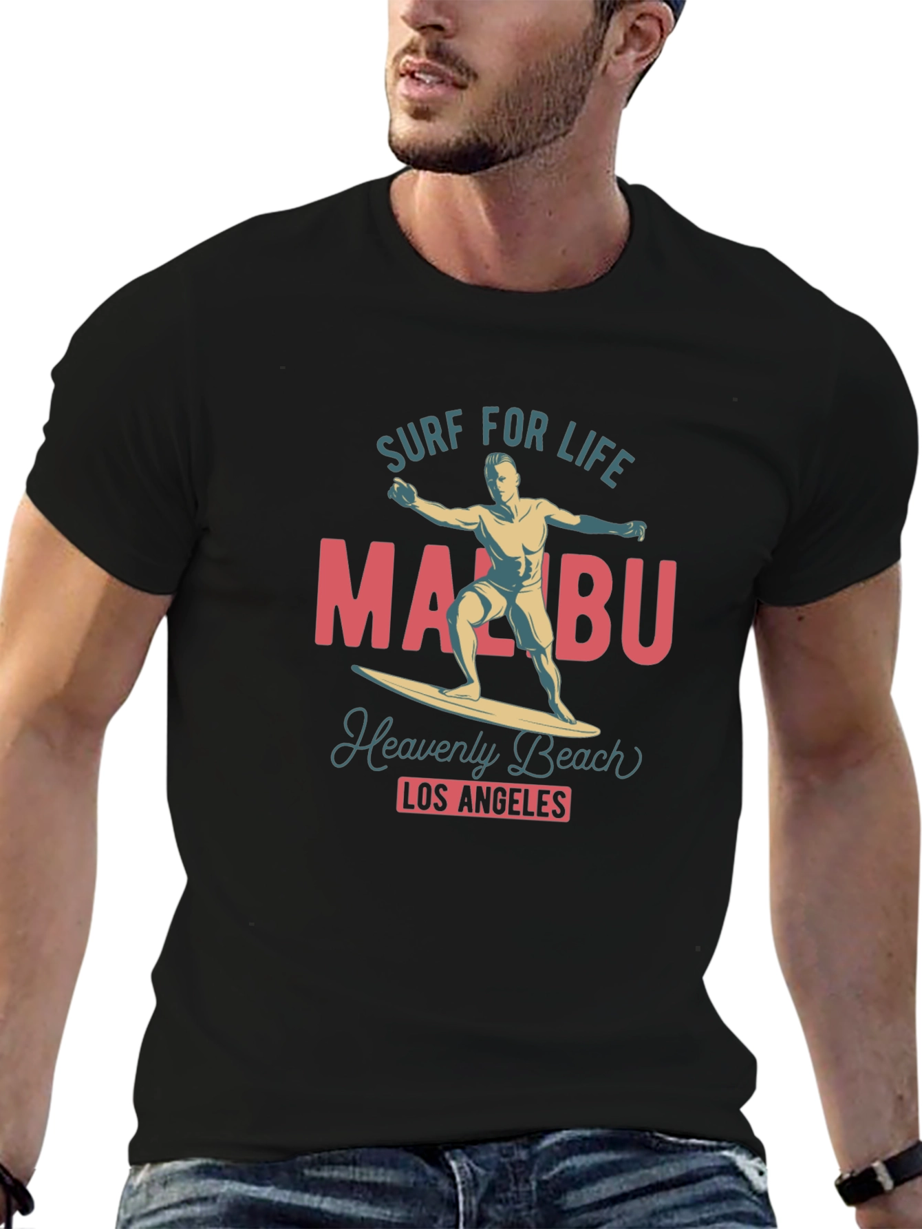 Camiseta Negra Malibu Surf para Hombre