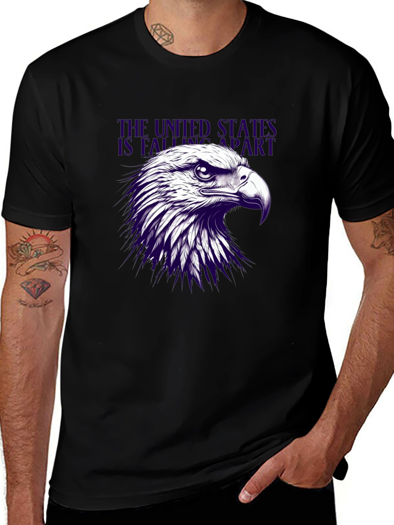 Camiseta Negra con Diseño de Águila Estadounidense