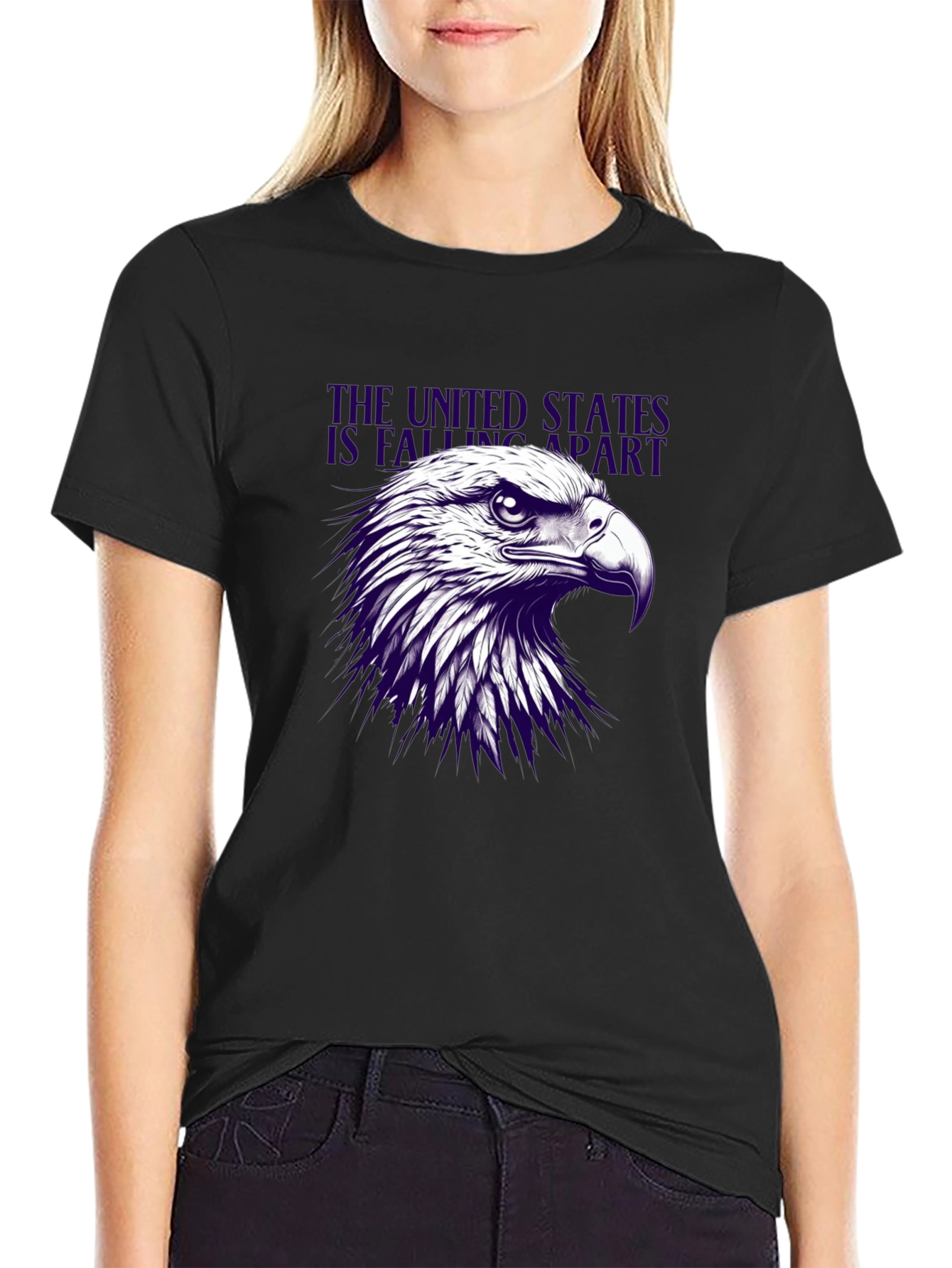 Camiseta Negra con Diseño de Águila Estadounidense
