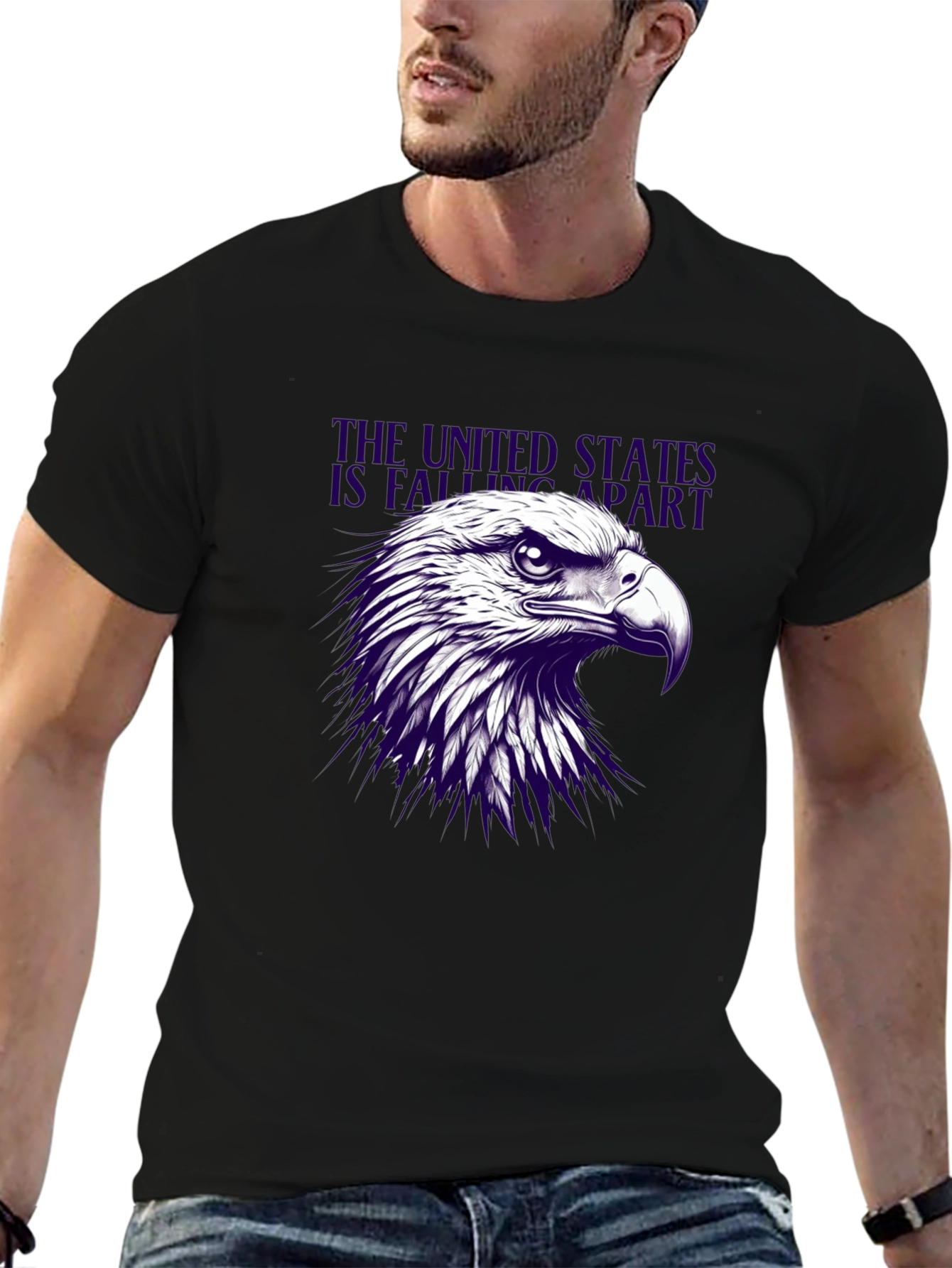 Camiseta Negra con Diseño de Águila Estadounidense